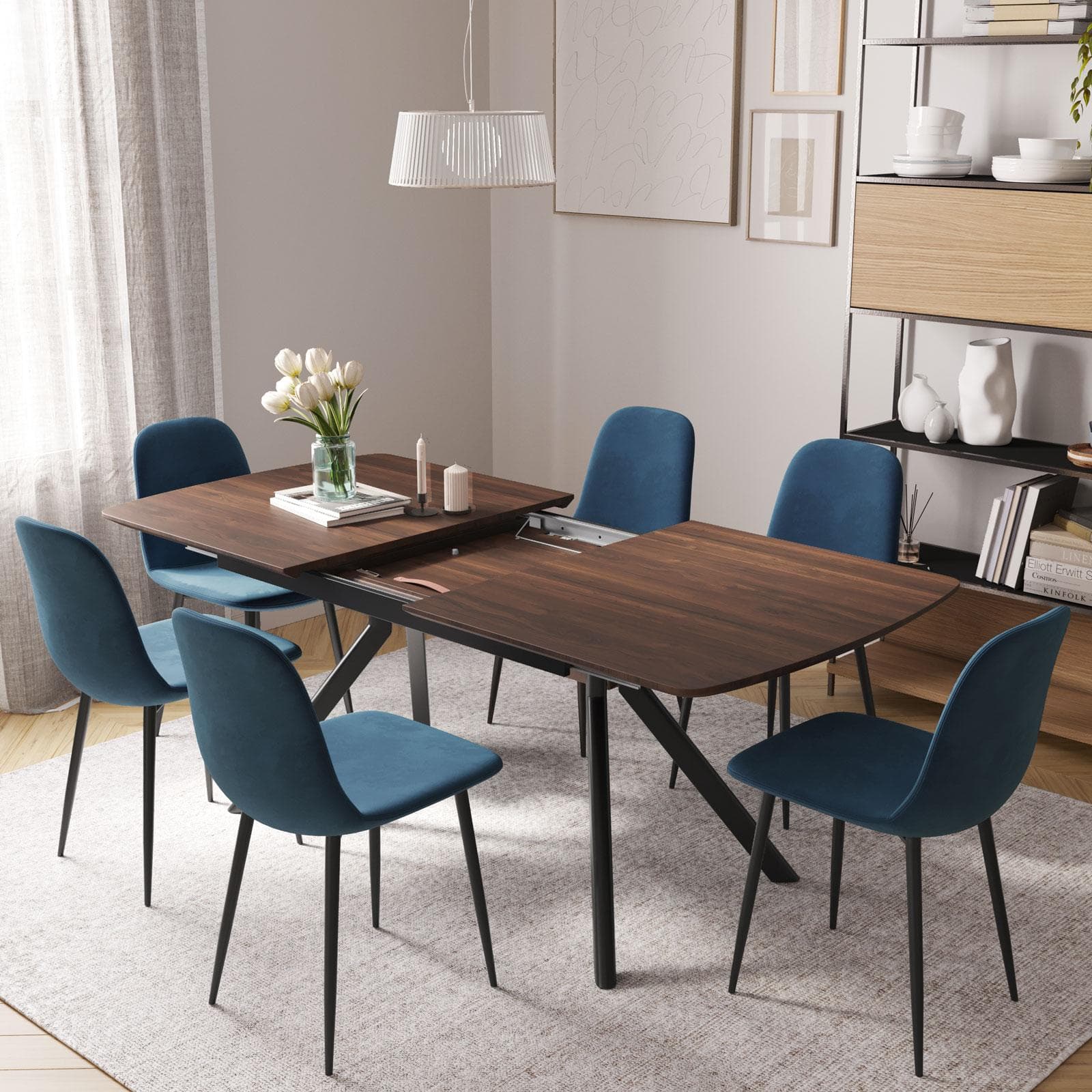 Tavolo allungabile 160-200x95 cm con top rovere aurora e gambe in metallo nero - Vortice