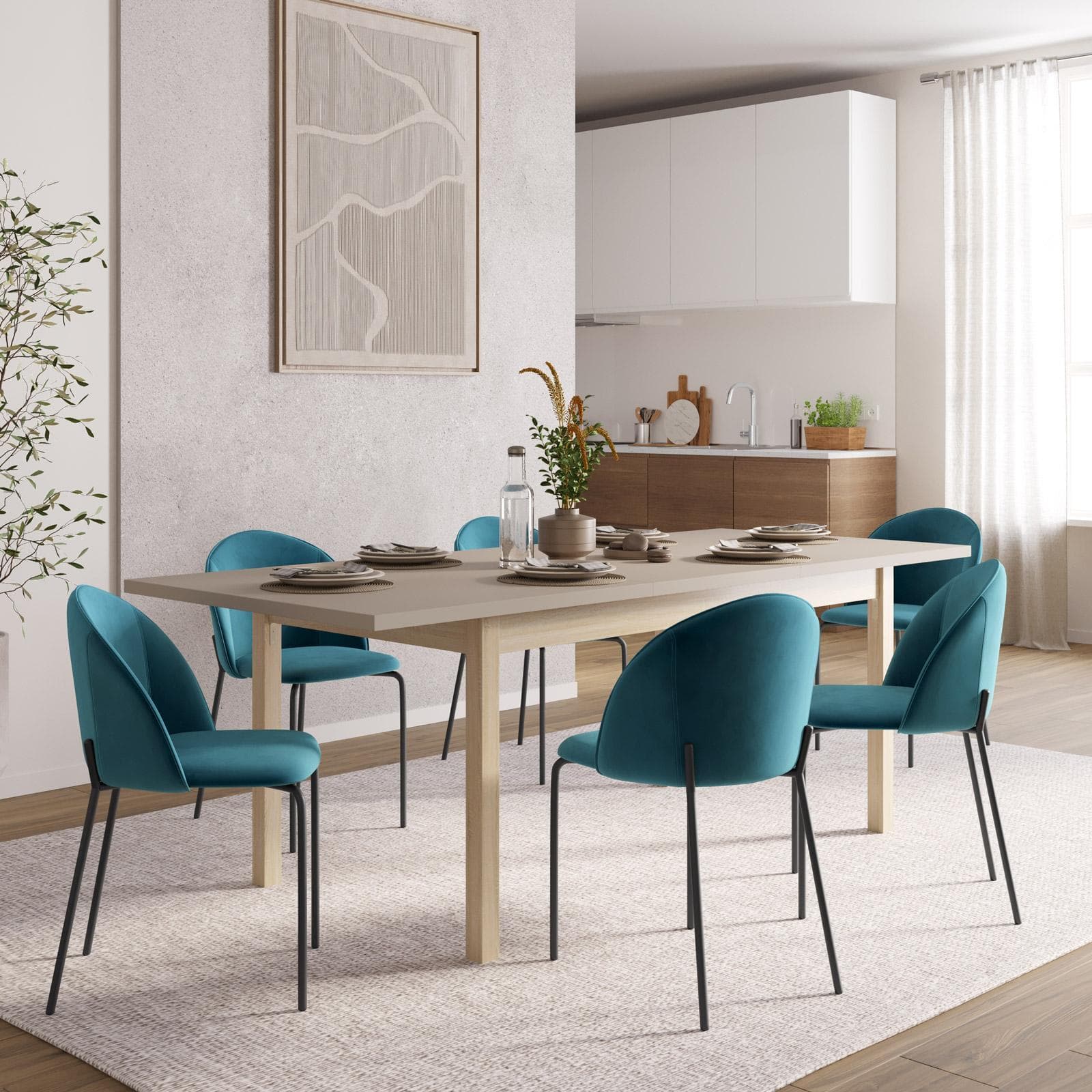 Tavolo allungabile 160-215x90 cm in legno rovere con top tortora - Salem