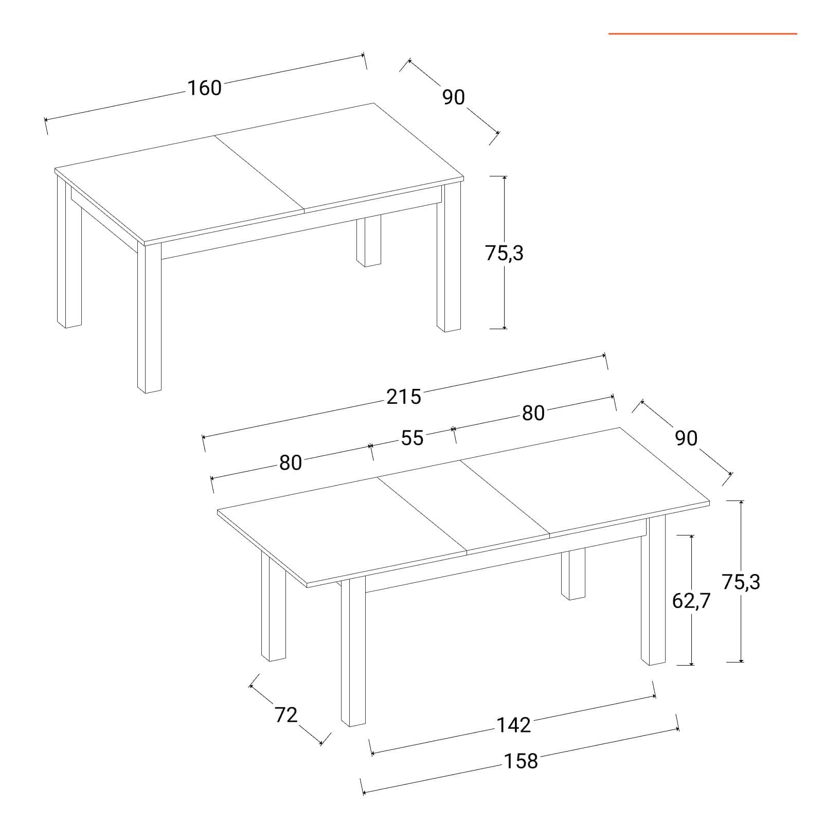 Tavolo allungabile 160-215x90 cm in legno tortora - Salem