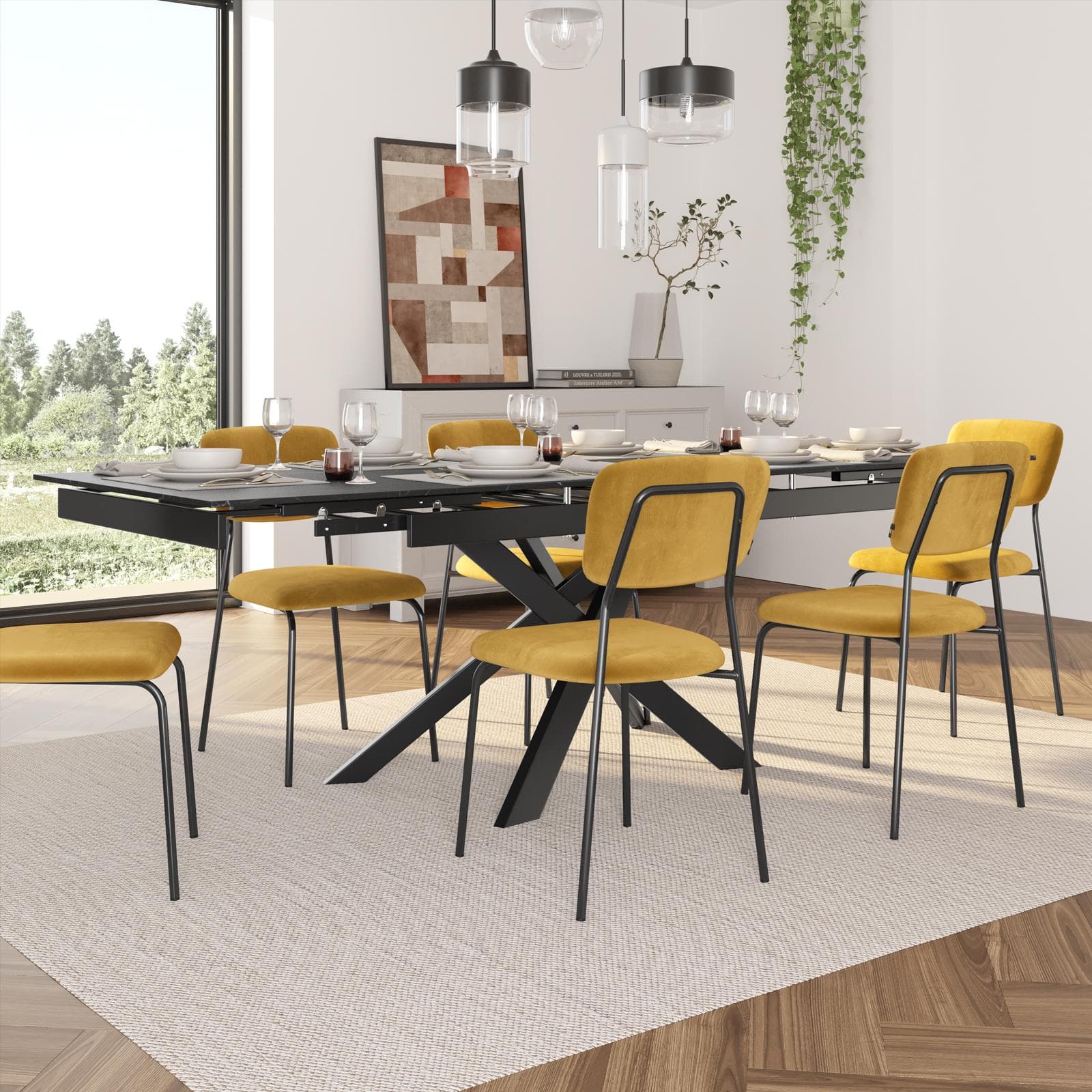 Tavolo allungabile 160-240x90 cm con piano in ceramica nero marquina e gambe nere - Davivo