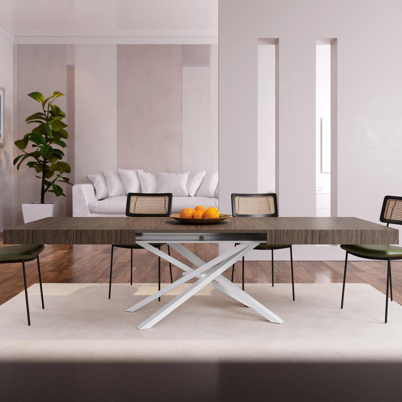 Tavolo allungabile 160-240x90 cm top noce cooked con gambe in metallo bianco - Barker