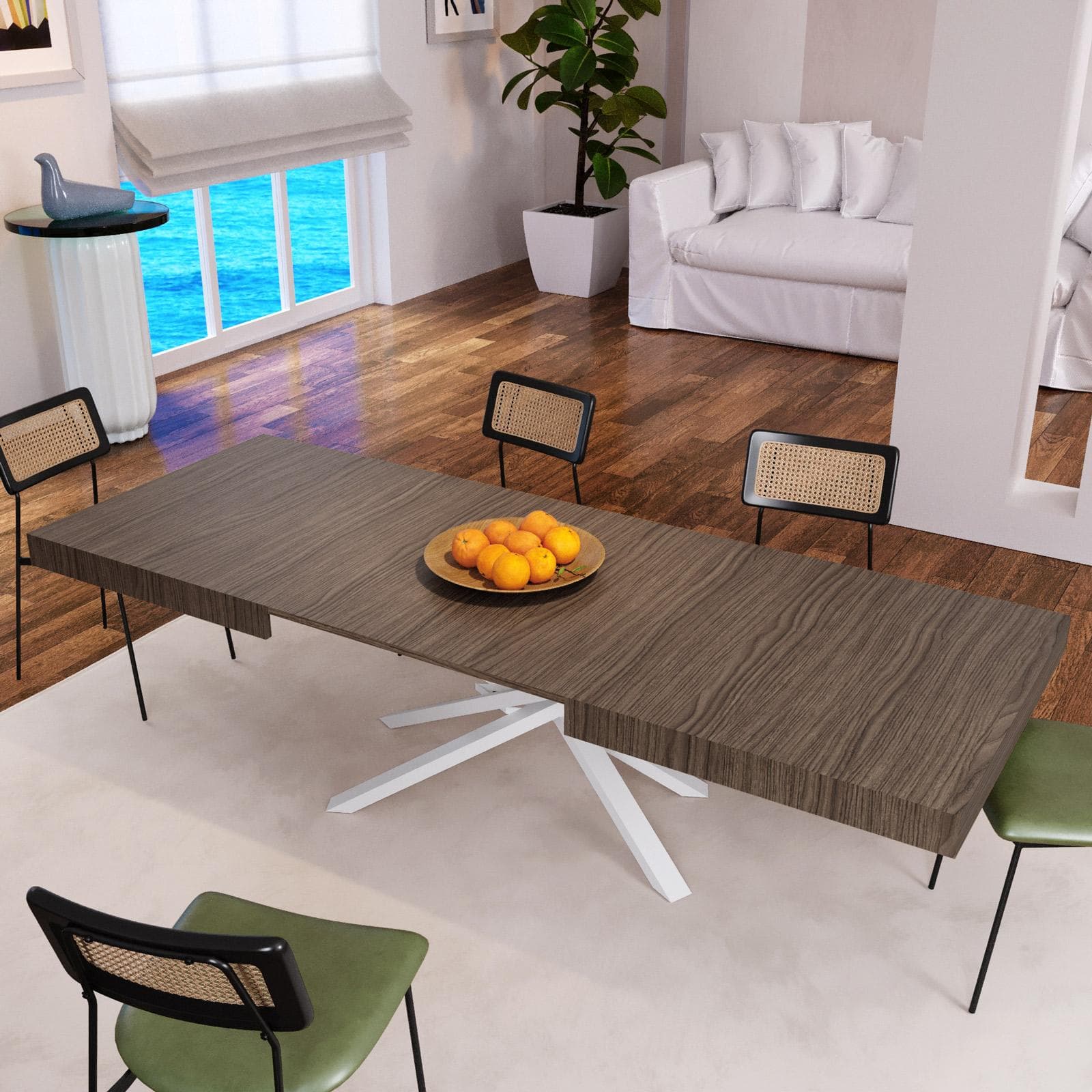 Tavolo allungabile 160-240x90 cm top noce cooked con gambe in metallo bianco - Barker