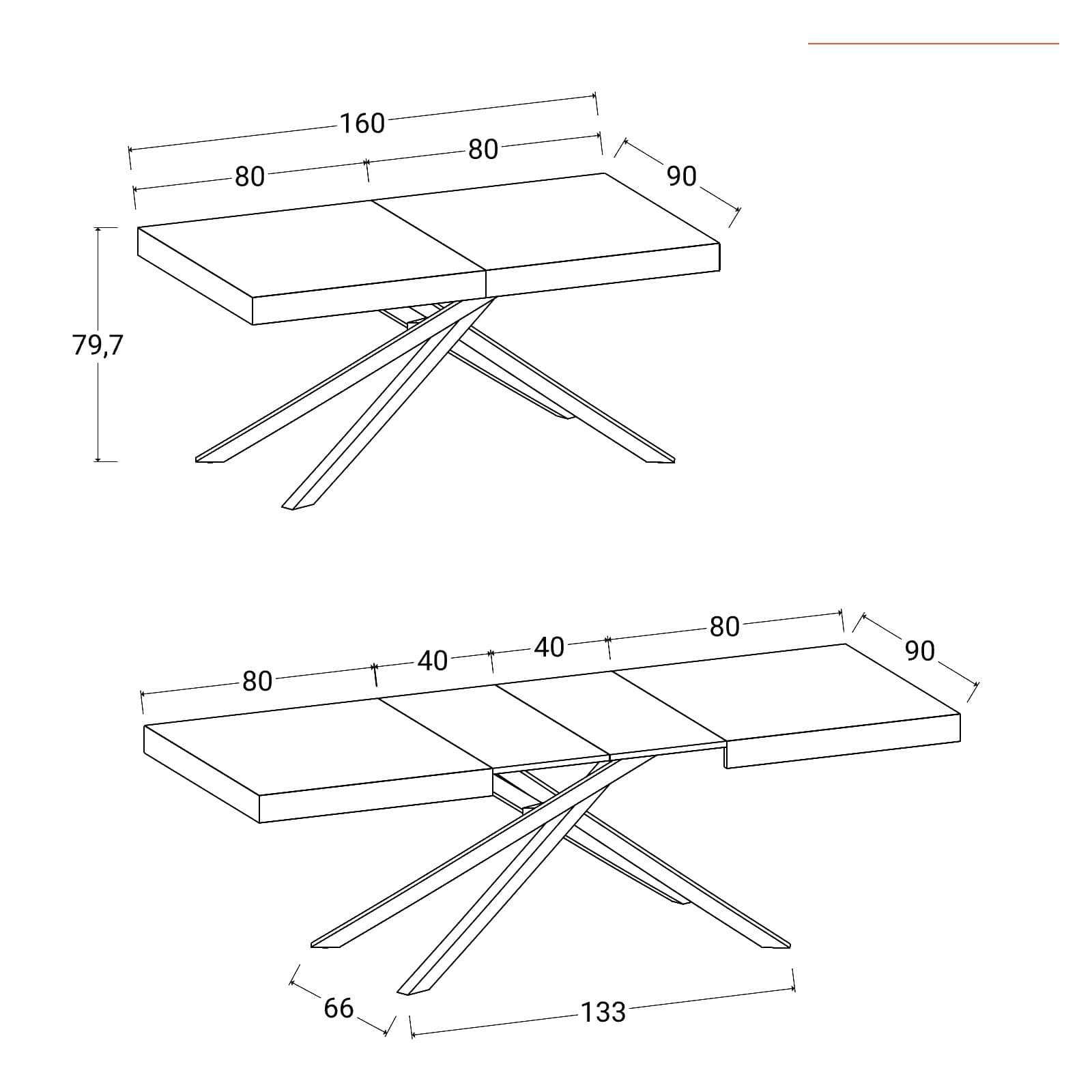 Tavolo allungabile 160-240x90 cm top noce cooked con gambe in metallo bianco - Barker