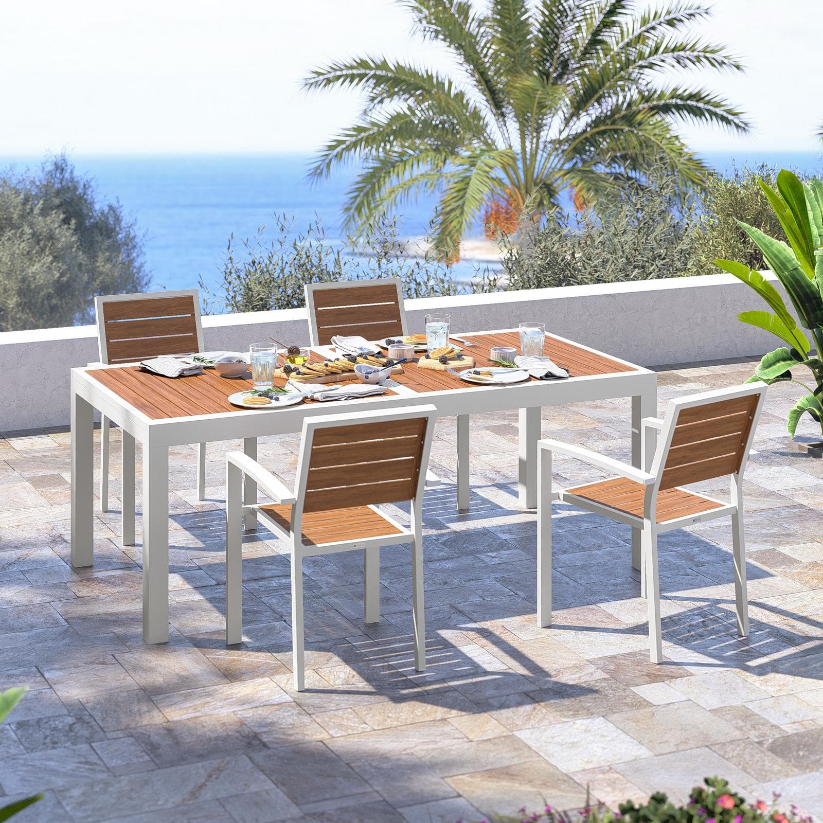 Tavolo allungabile 200/300x100 cm in alluminio bianco con top effetto legno caramello - Carioca Wood