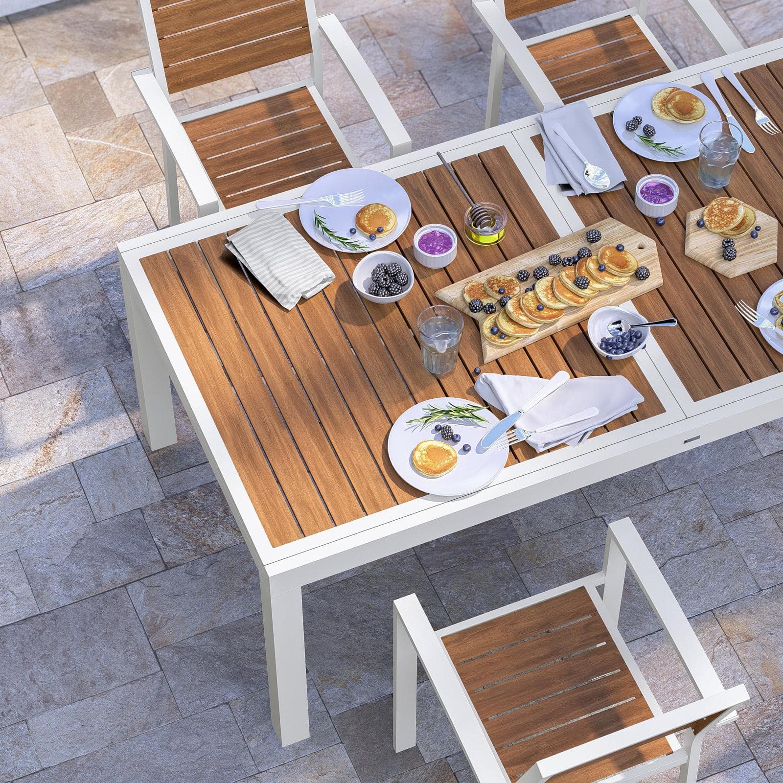 Tavolo allungabile 200/300x100 cm in alluminio bianco con top effetto legno caramello - Carioca Wood