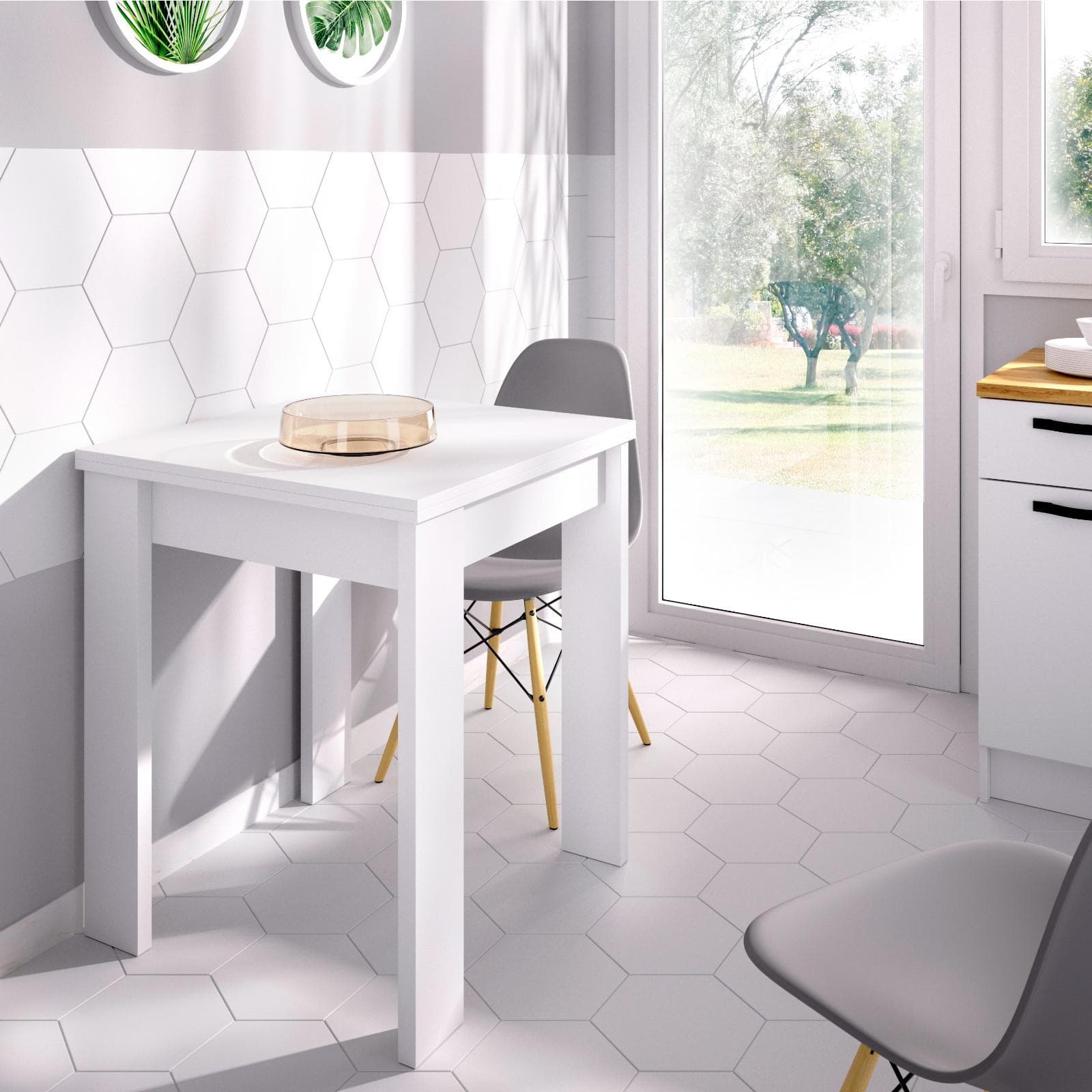 Tavolo allungabile 67-134x67 cm in legno bianco - Baki