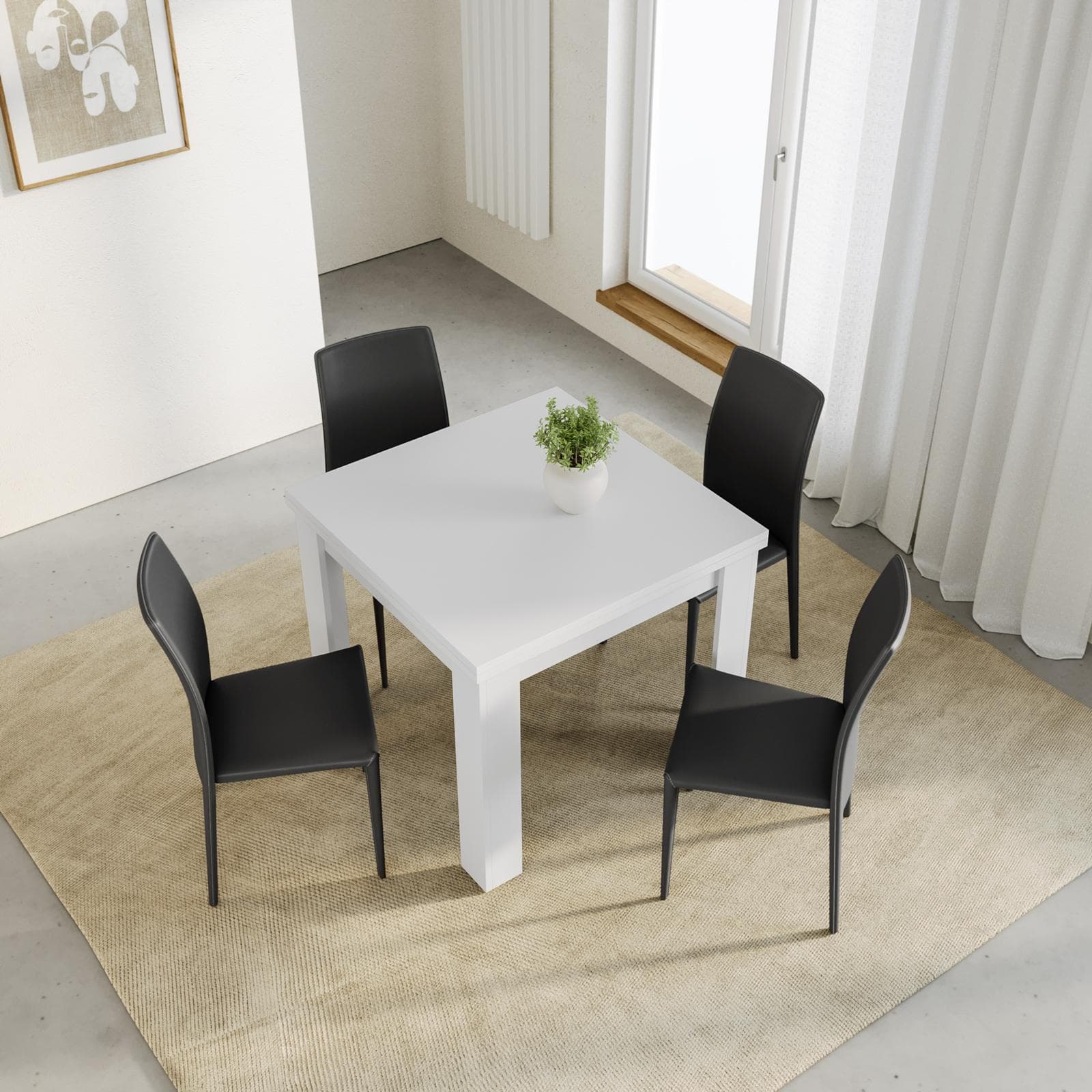Tavolo allungabile 90-180x90 cm bianco opaco - Riku