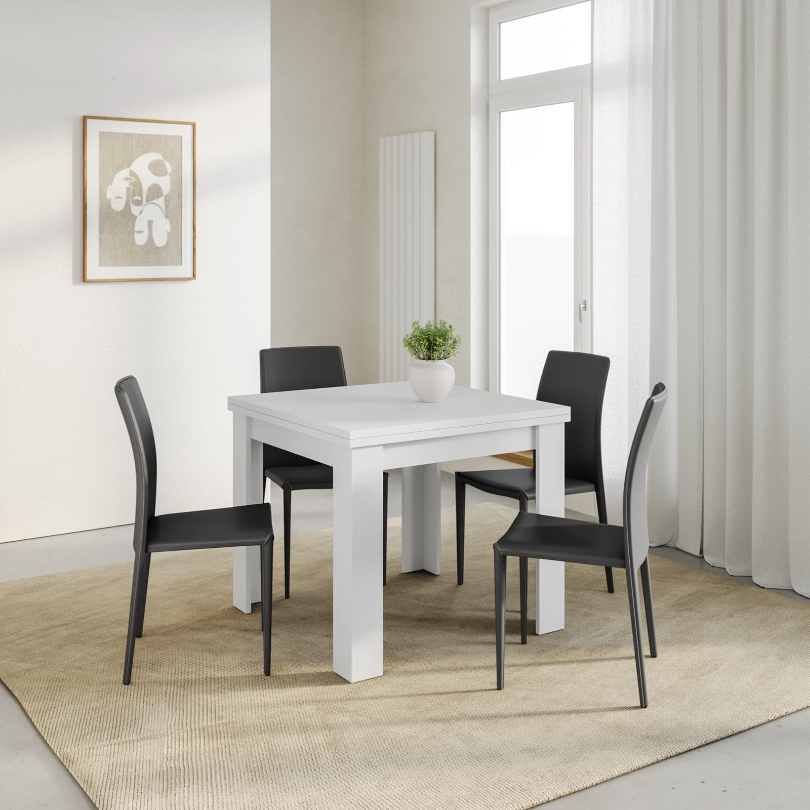 Tavolo allungabile 90-180x90 cm bianco opaco - Riku