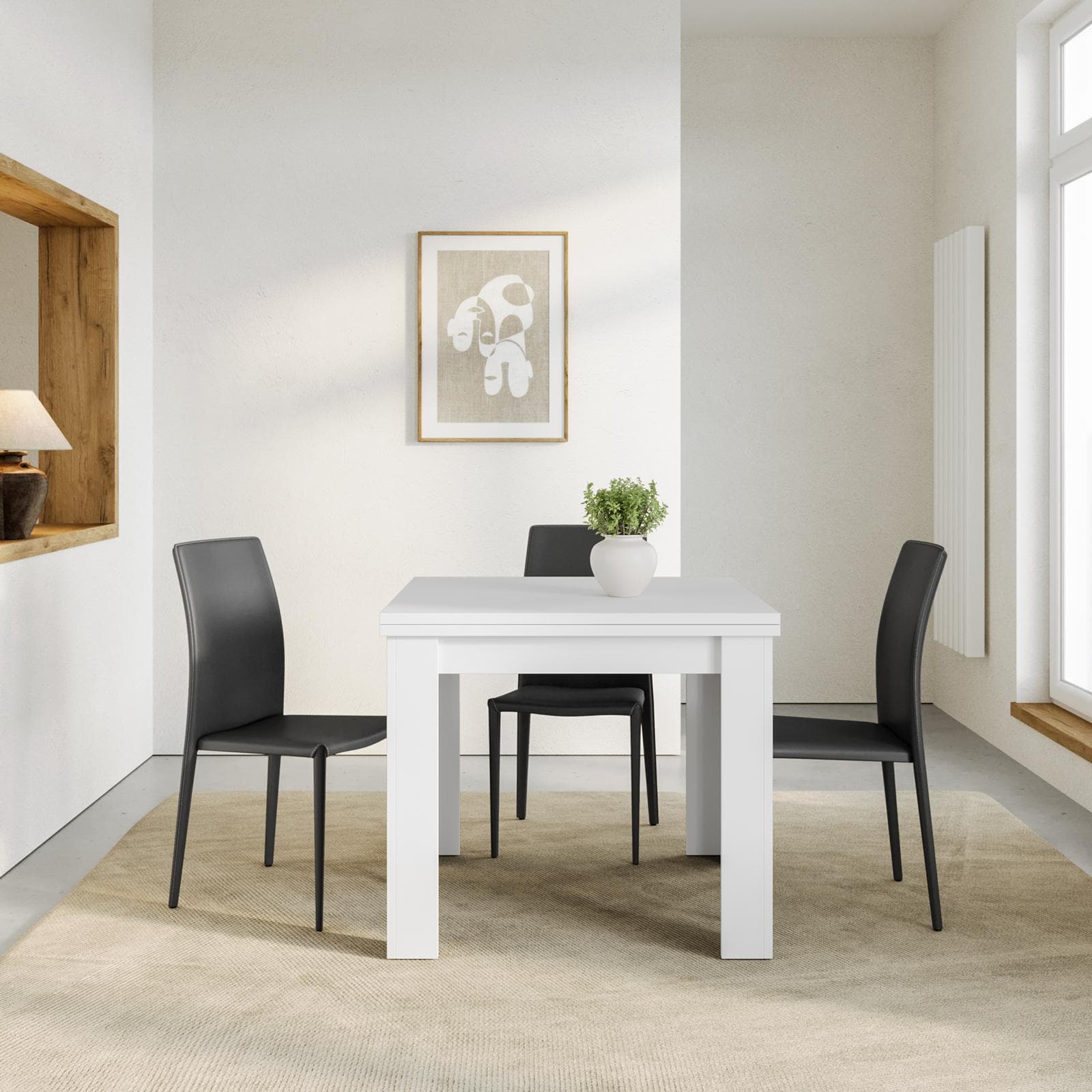 Tavolo allungabile 90-180x90 cm bianco opaco - Riku