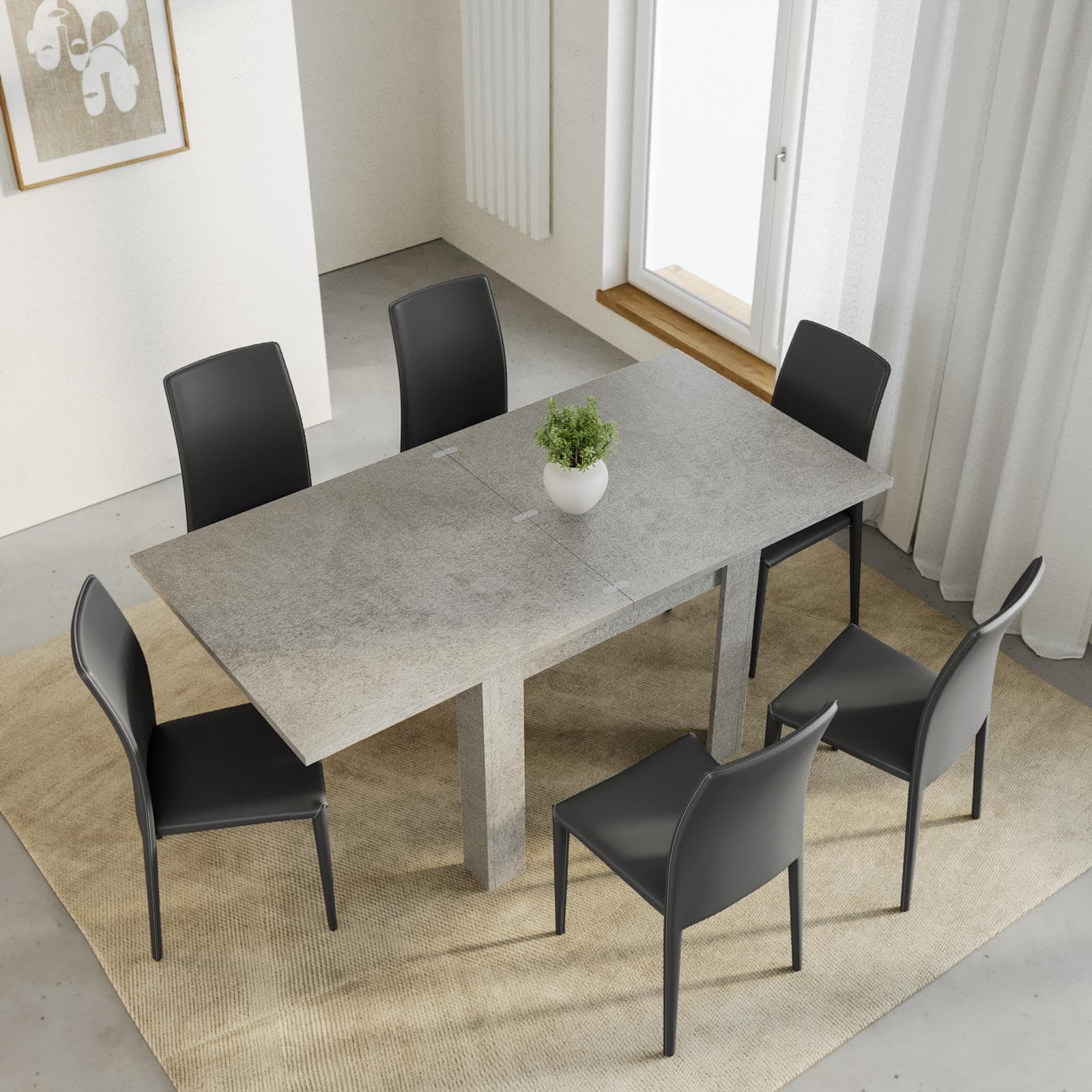 Tavolo allungabile 90-180x90 cm cemento - Riku