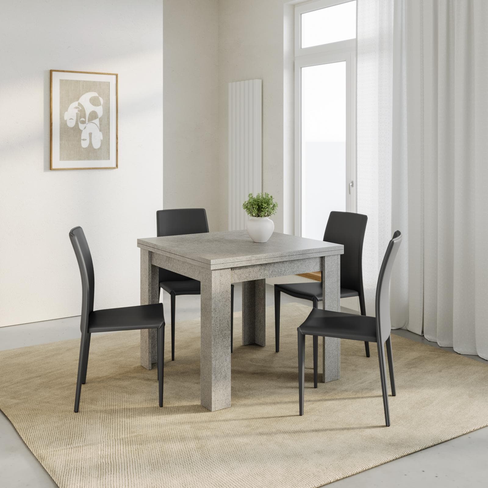 Tavolo allungabile 90-180x90 cm cemento - Riku