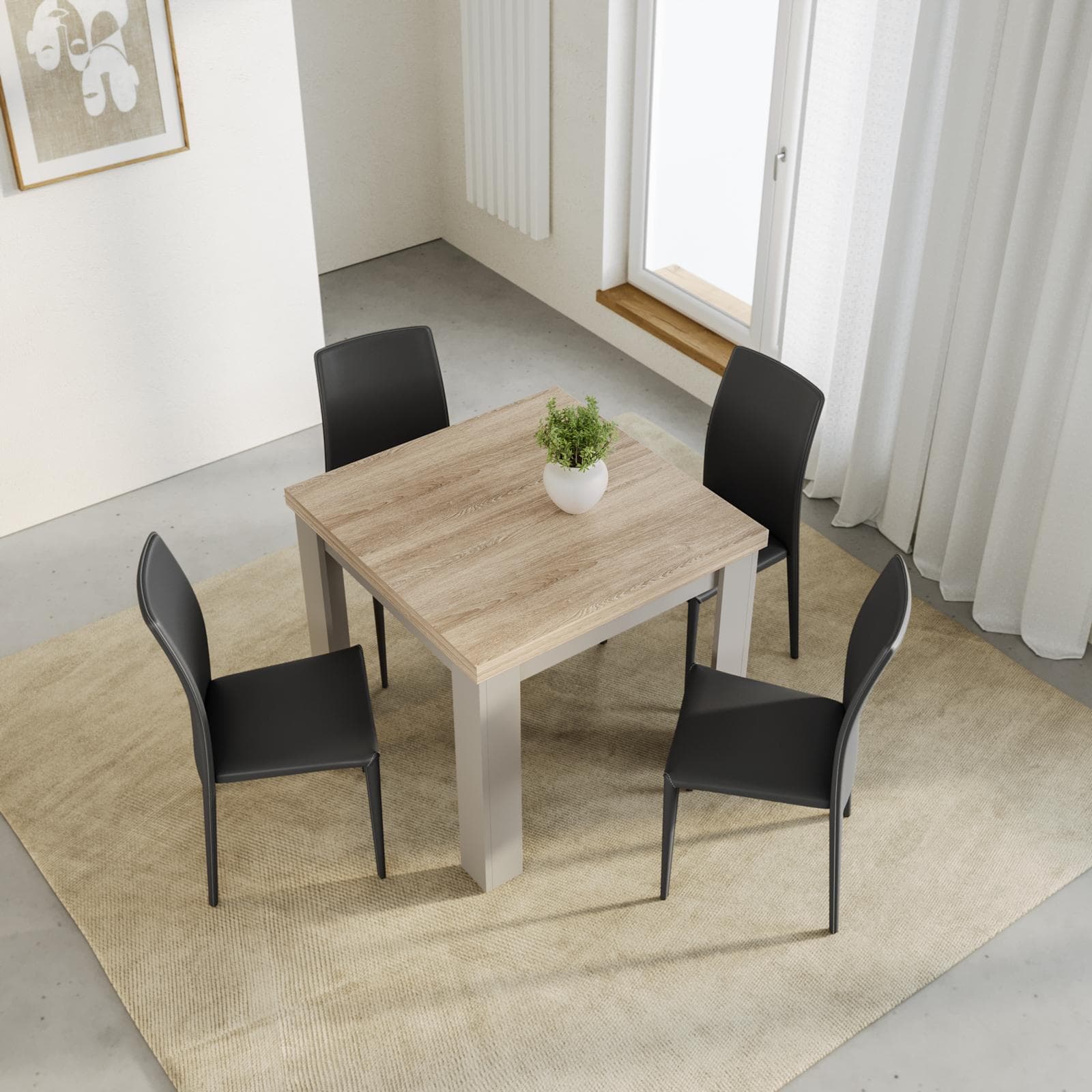 Tavolo allungabile 90-180x90 cm tortora con top rovere - Riku