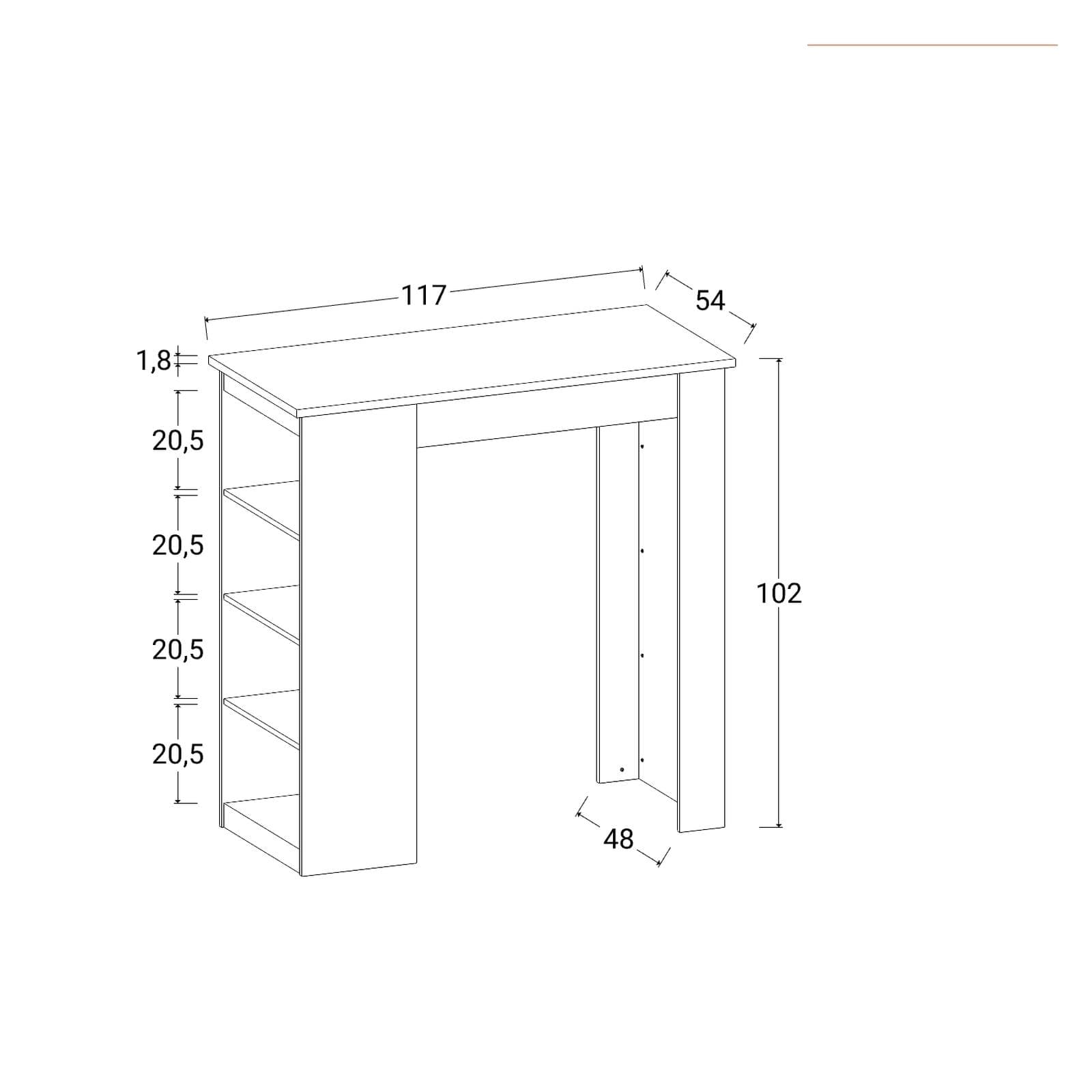 Penisola cucina 117x54 cm in legno antracite con vani laterali - Sizar