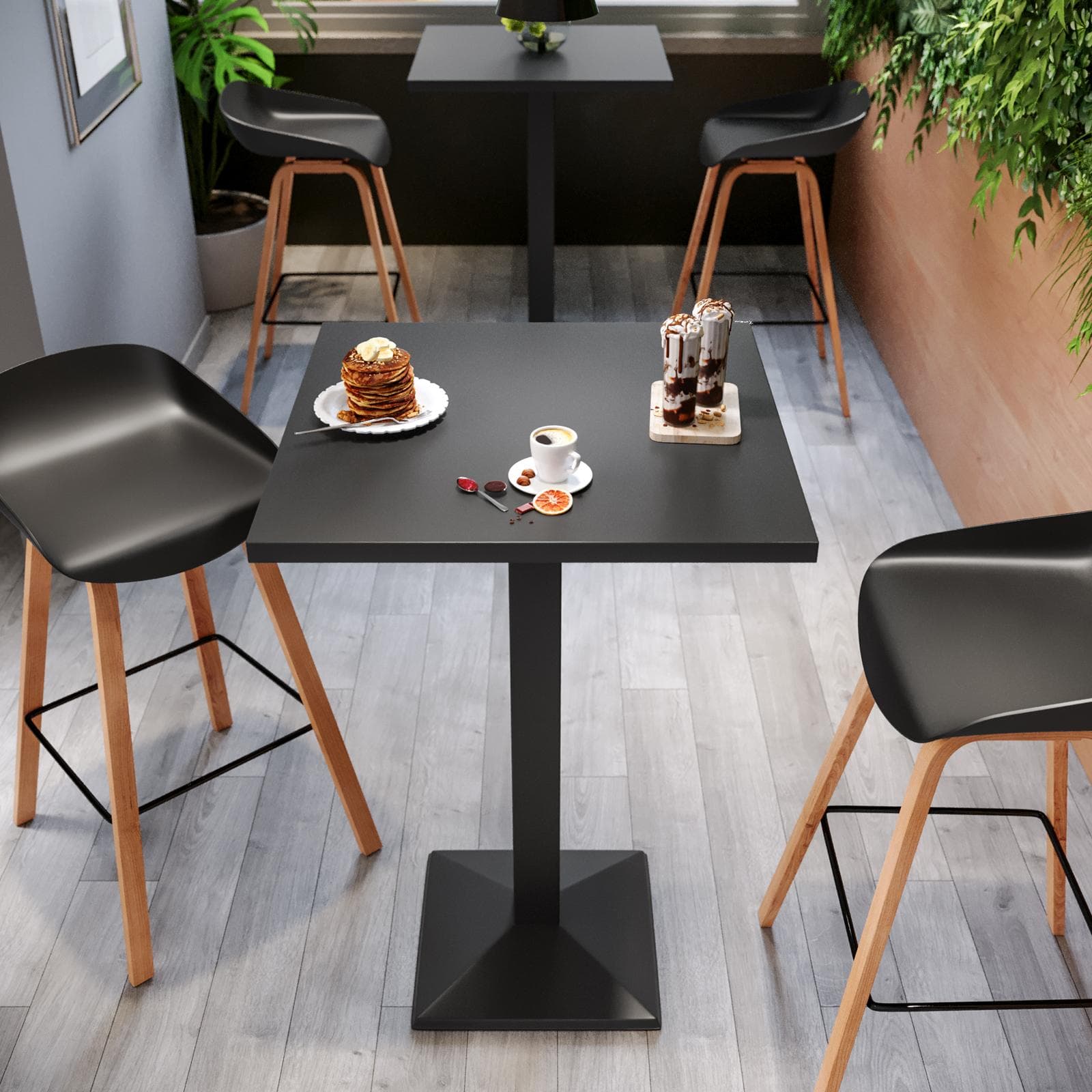 Tavolo alto 60x60 cm top nero con struttura in metallo nero - Caio