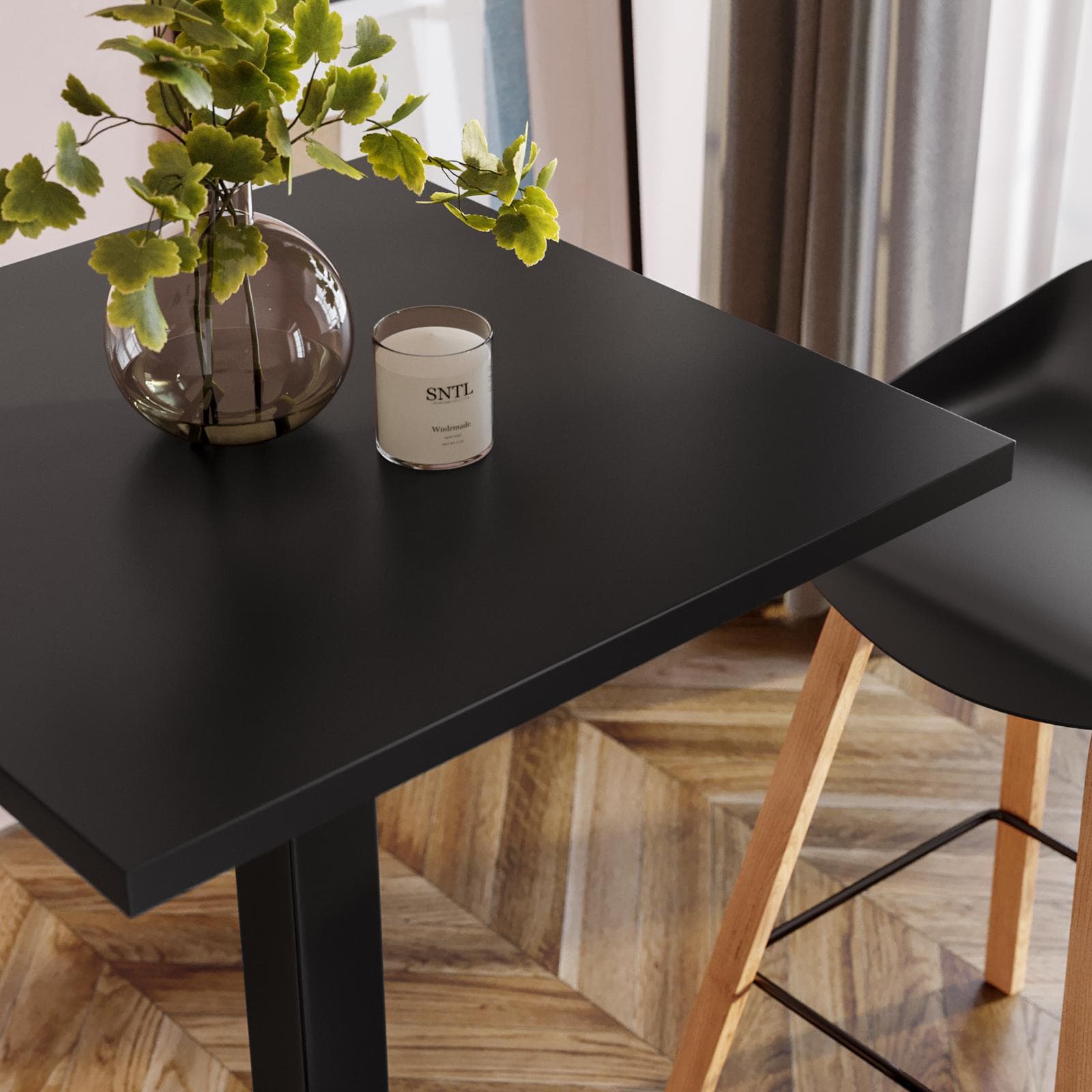 Tavolo alto 60x60 cm top nero con struttura in metallo nero - Caio