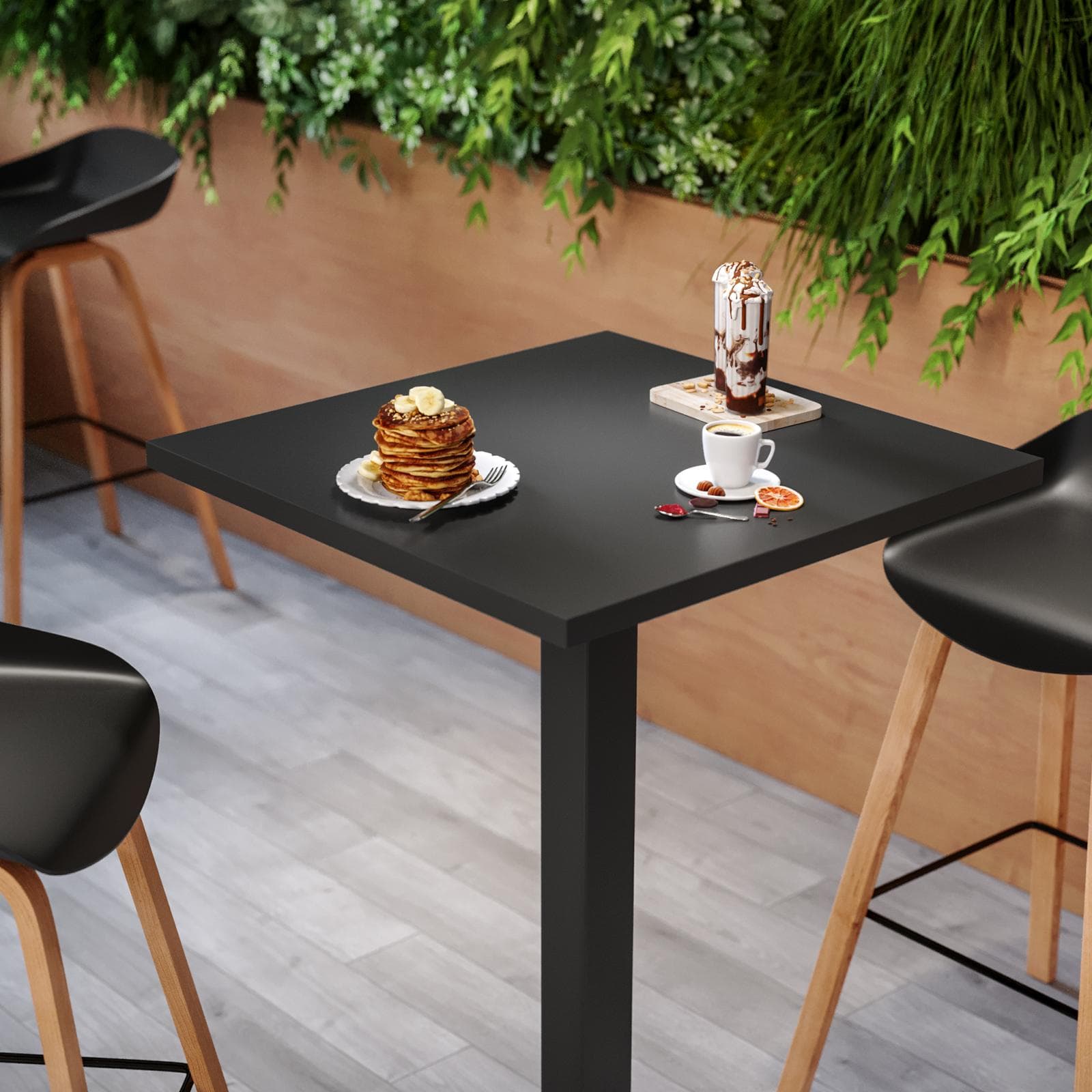 Tavolo alto 70x70 cm top nero con struttura in metallo nero - Caio