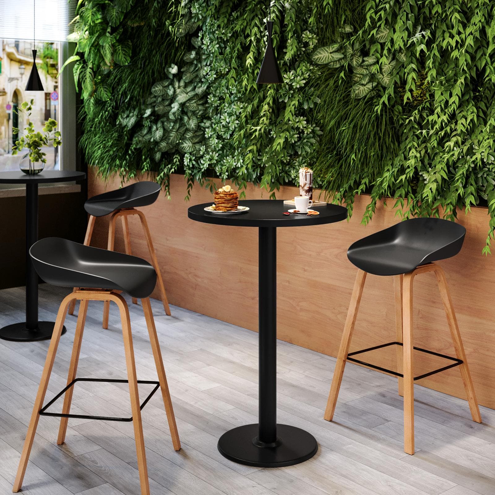 Tavolo alto rotondo 60 cm top nero con struttura in metallo nero - Caio