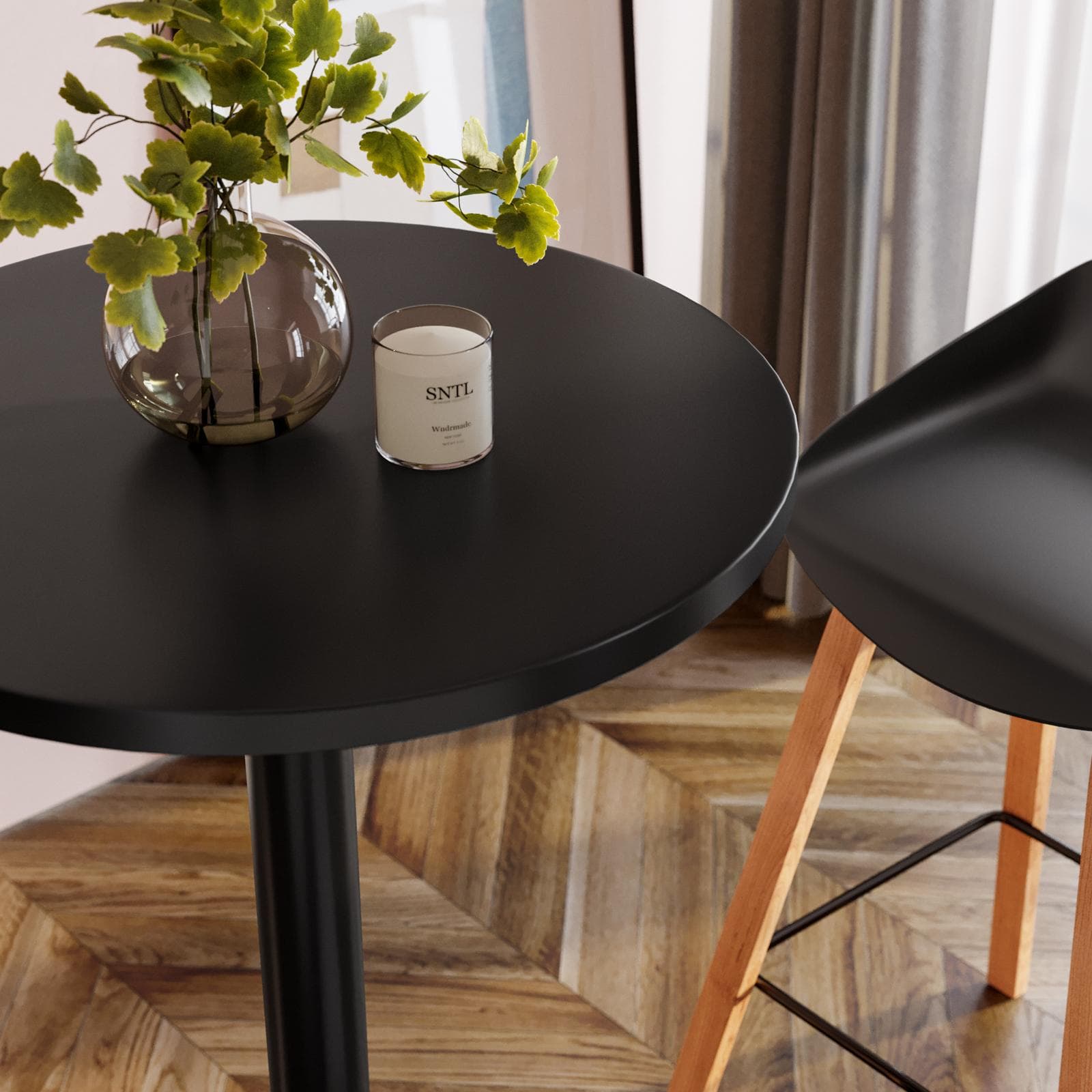 Tavolo alto rotondo 60 cm top nero con struttura in metallo nero - Caio