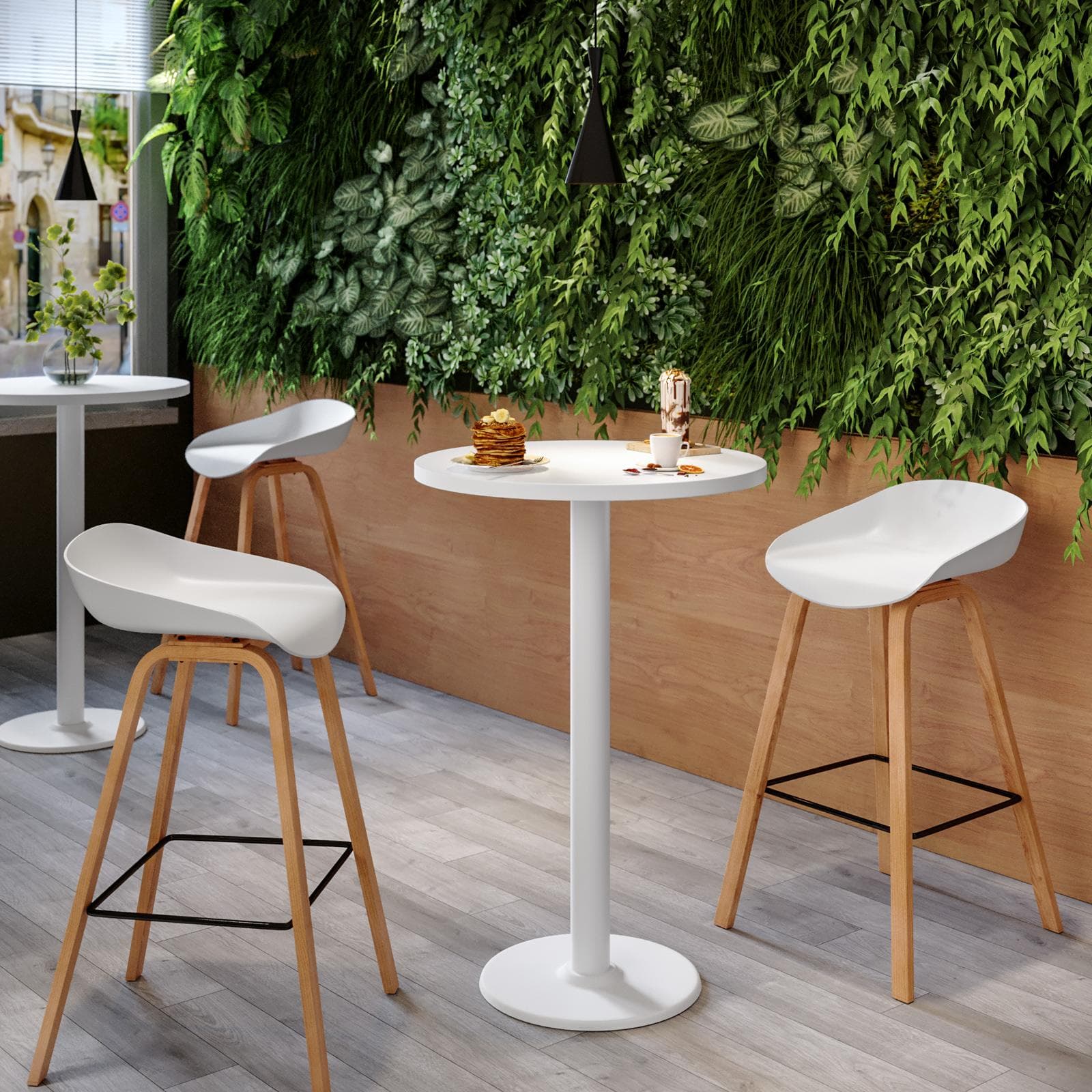 Tavolo alto rotondo 70 cm top bianco con struttura in metallo bianco - Caio