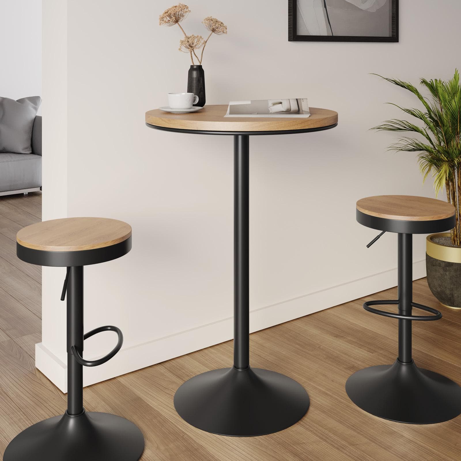 Tavolo alto rotondo 70 cm piano in rovere e metallo nero - Dynamo
