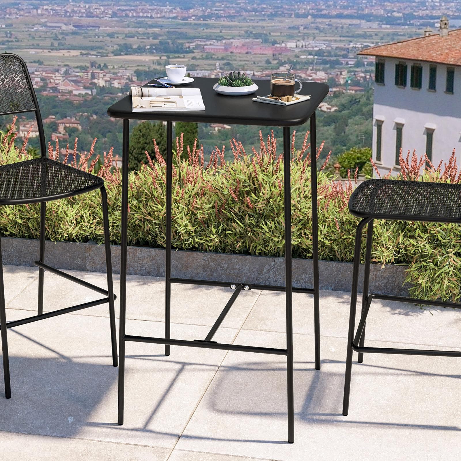 Tavolo alto da esterno 60x60 cm in acciaio nero - Faber