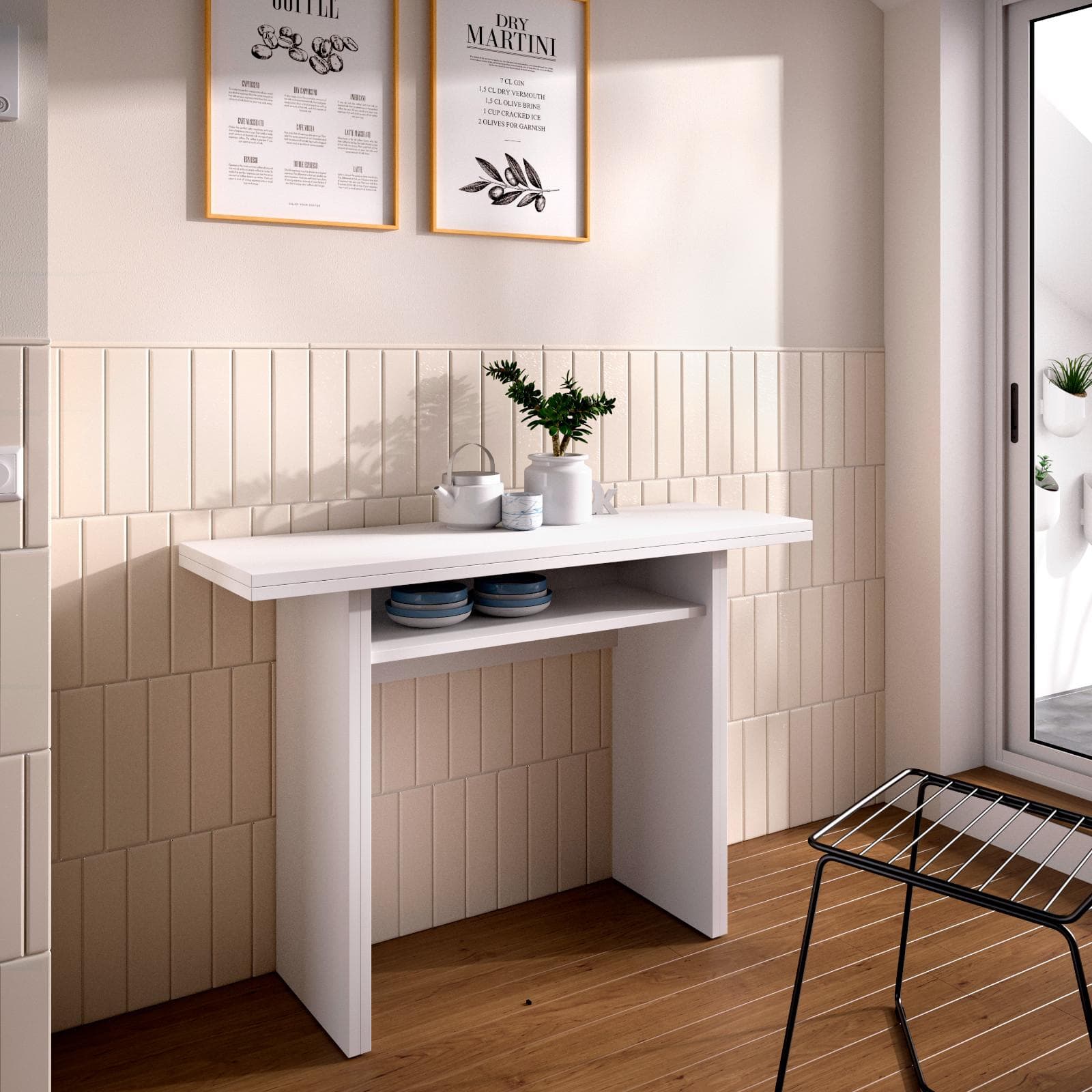Tavolo consolle allungabile 110x33-66 cm in legno bianco - Lylo