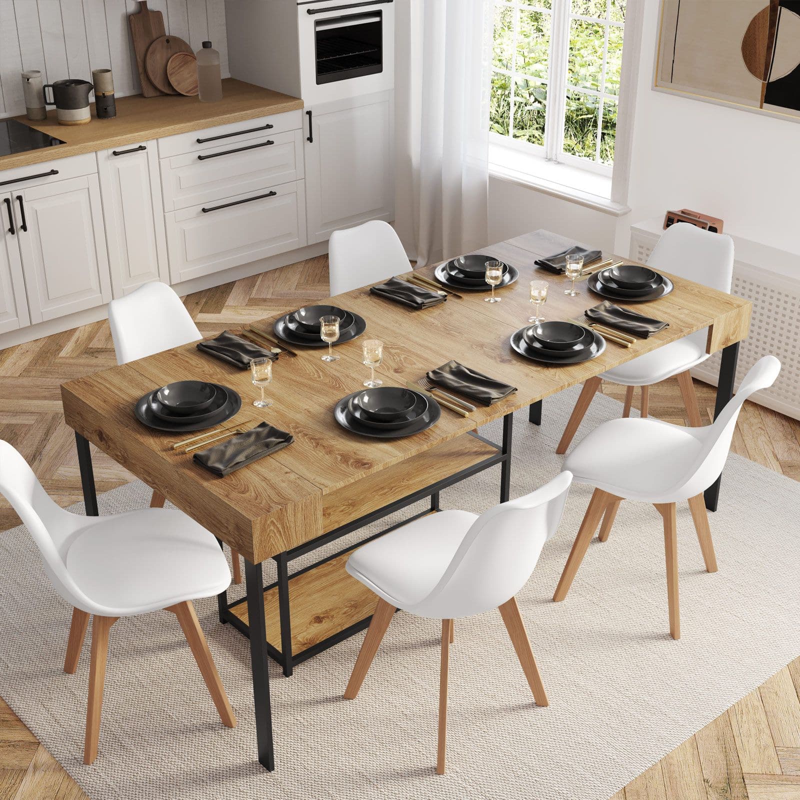 Tavolo consolle allungabile 40-290x90 cm frassino e metallo nero - Trilogia