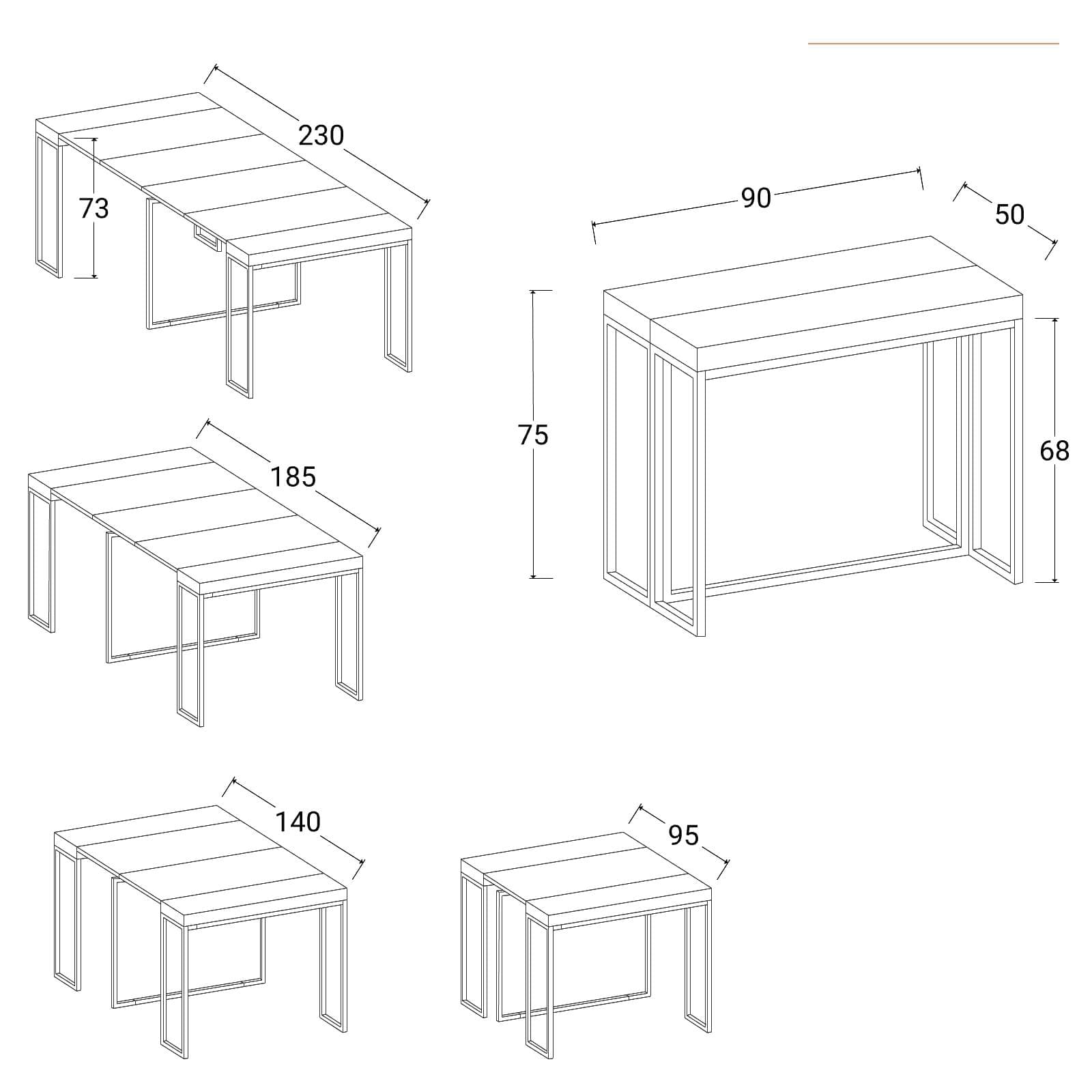 Tavolo consolle allungabile 50-230x90 cm in legno e metallo - Breeze