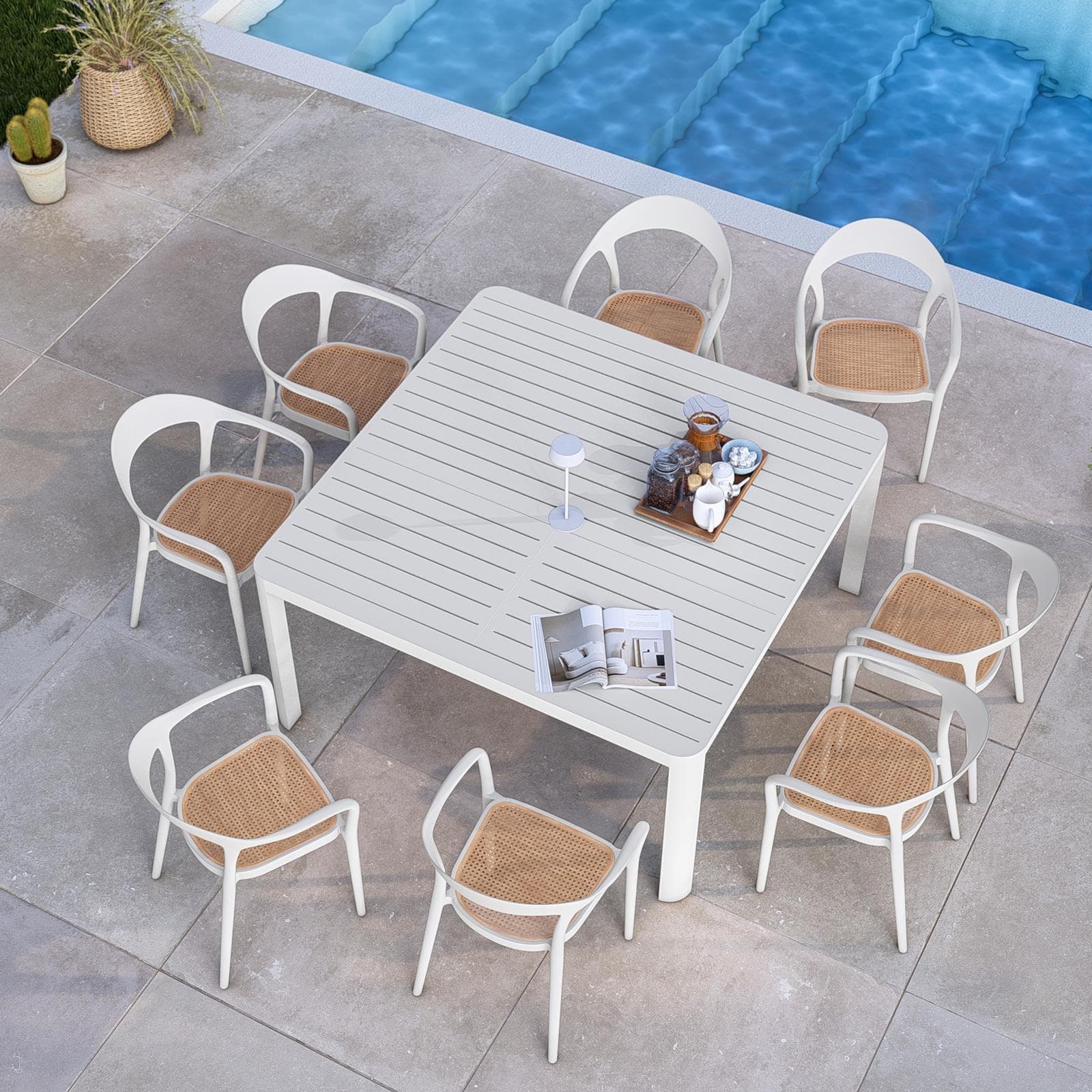 Tavolo da esterno allungabile 100/150x150 cm in alluminio bianco - Carioca