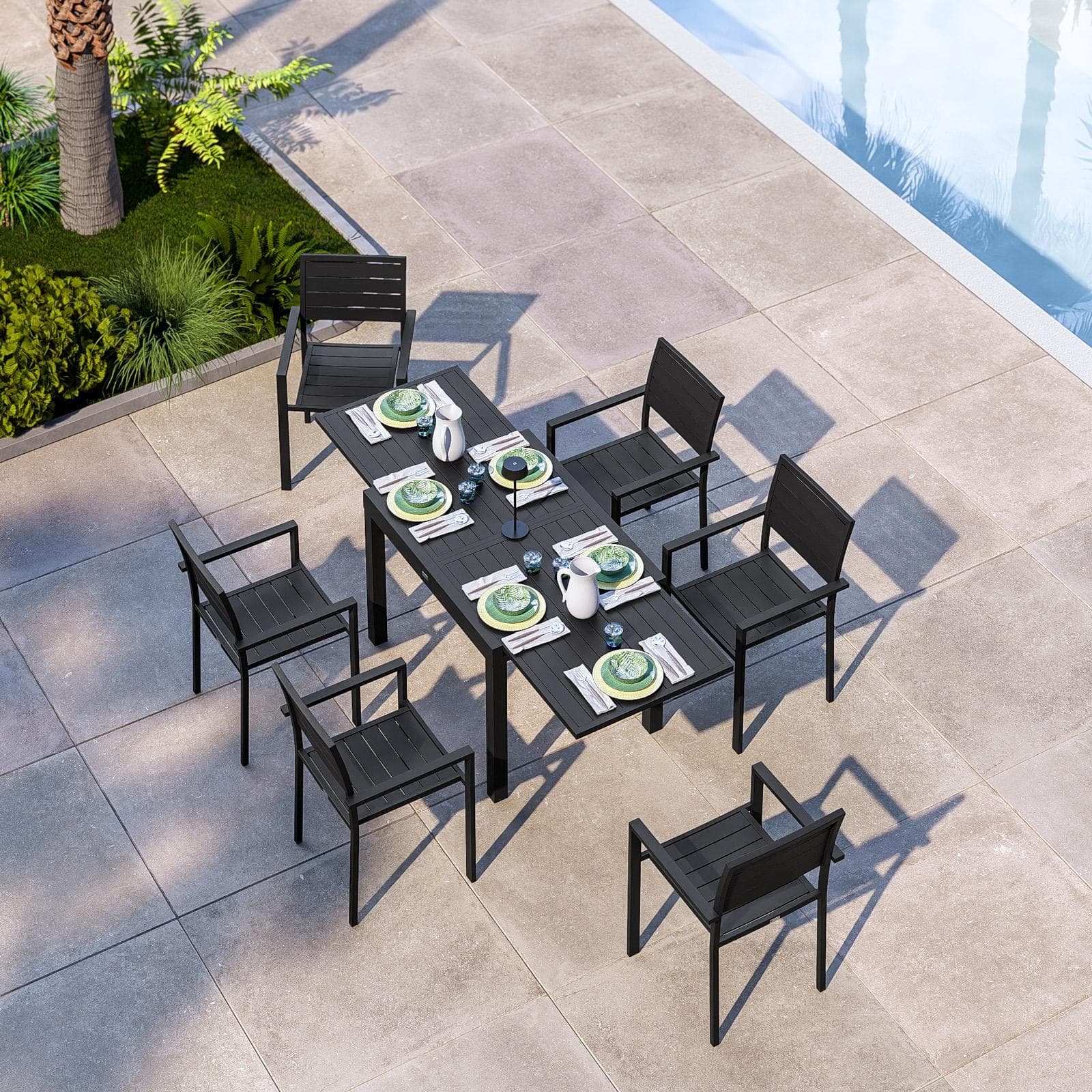Tavolo da esterno allungabile 105/210x75 cm in alluminio antracite con top a doghe - Carioca