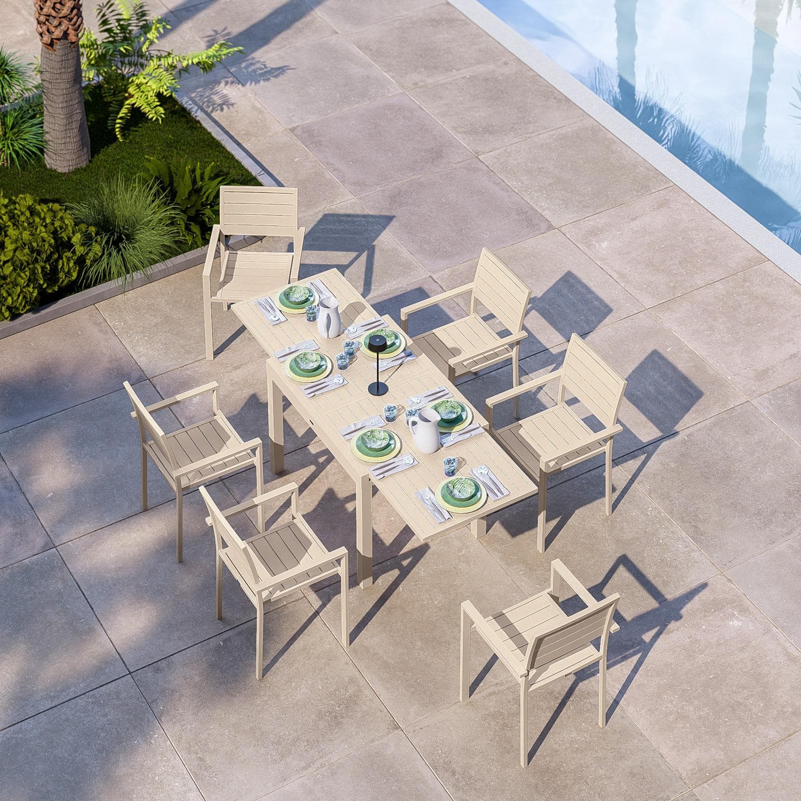 Tavolo da esterno allungabile 105/210x75 cm in alluminio vaniglia con top a doghe - Carioca