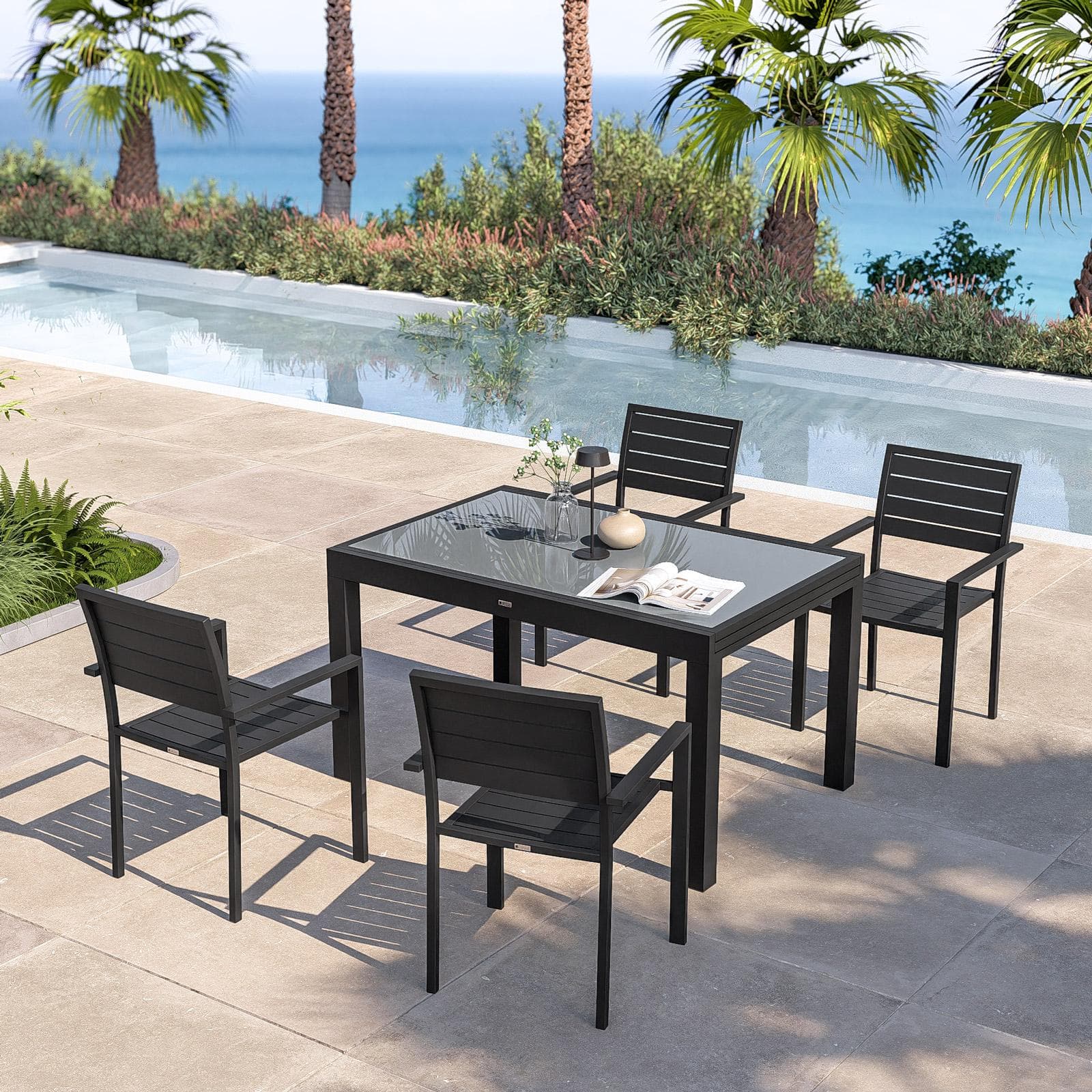 Tavolo da esterno allungabile 135/270x90 cm in alluminio antracite con top in vetro - Carioca