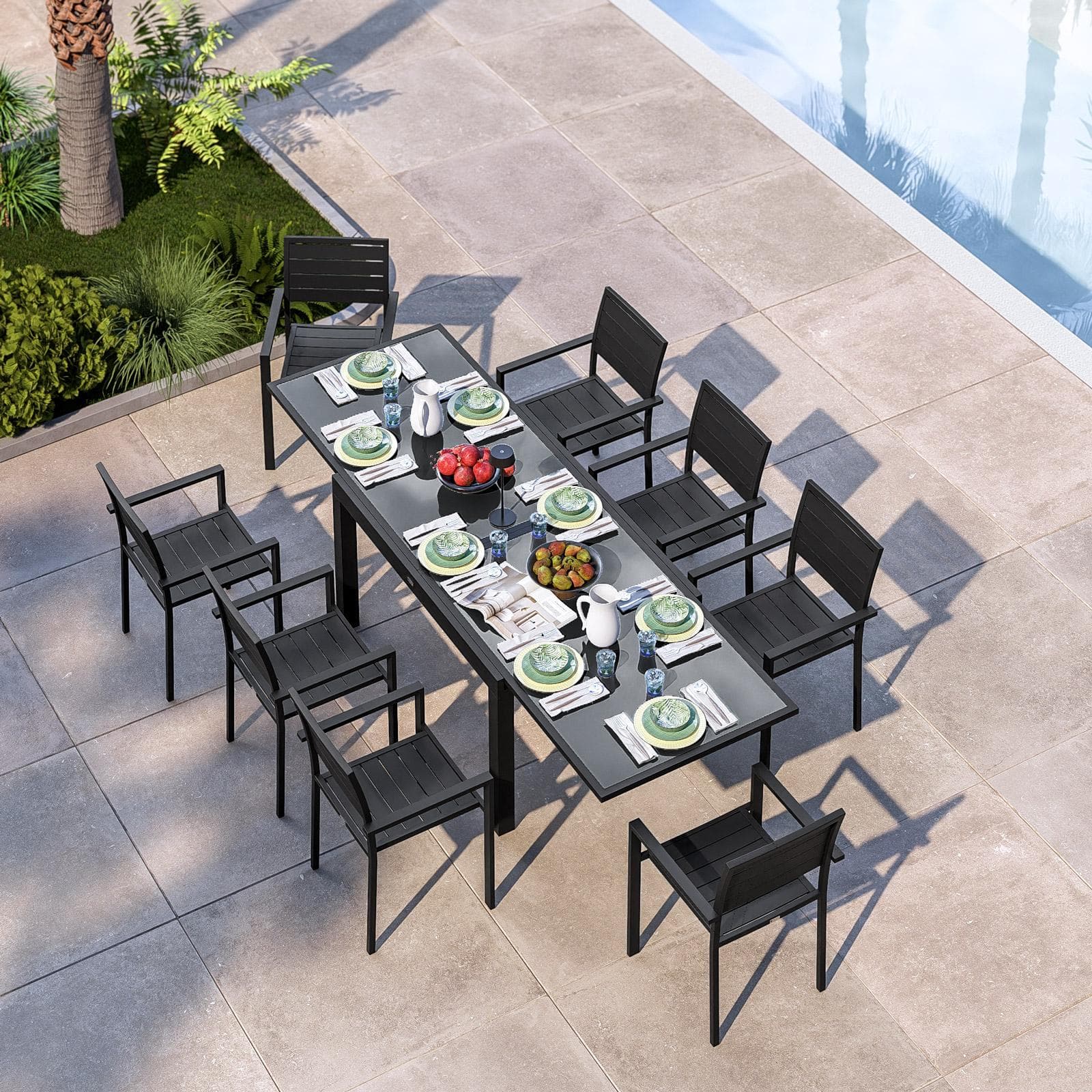 Tavolo da esterno allungabile 135/270x90 cm in alluminio antracite con top in vetro - Carioca