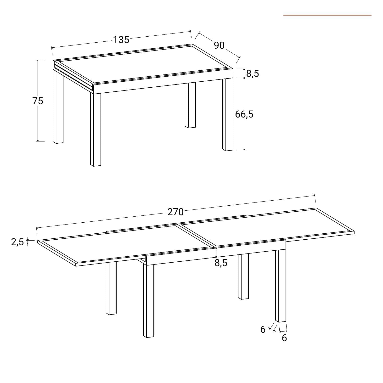 Tavolo da esterno allungabile 135/270x90 cm in alluminio bianco con top in vetro - Carioca