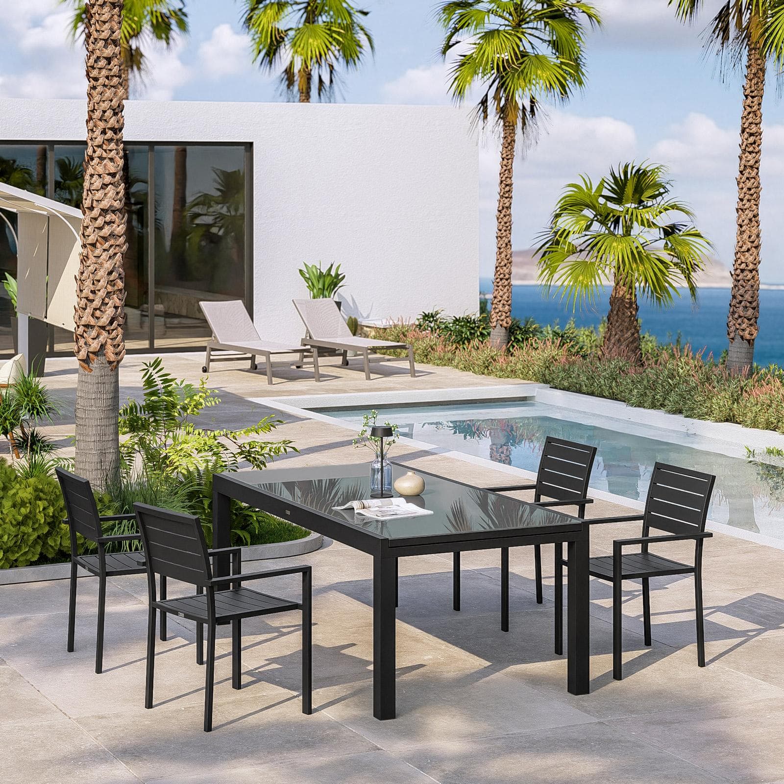 Tavolo da esterno allungabile 200/300x100 cm in alluminio antracite con top in vetro - Carioca