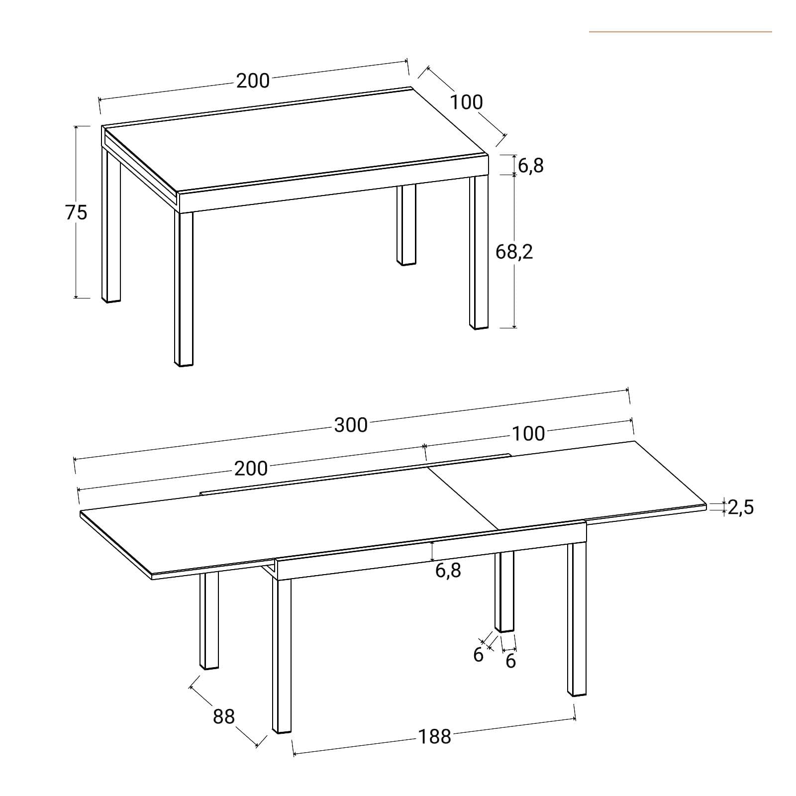 Tavolo da esterno allungabile 200/300x100 cm in alluminio antracite con top in vetro - Carioca