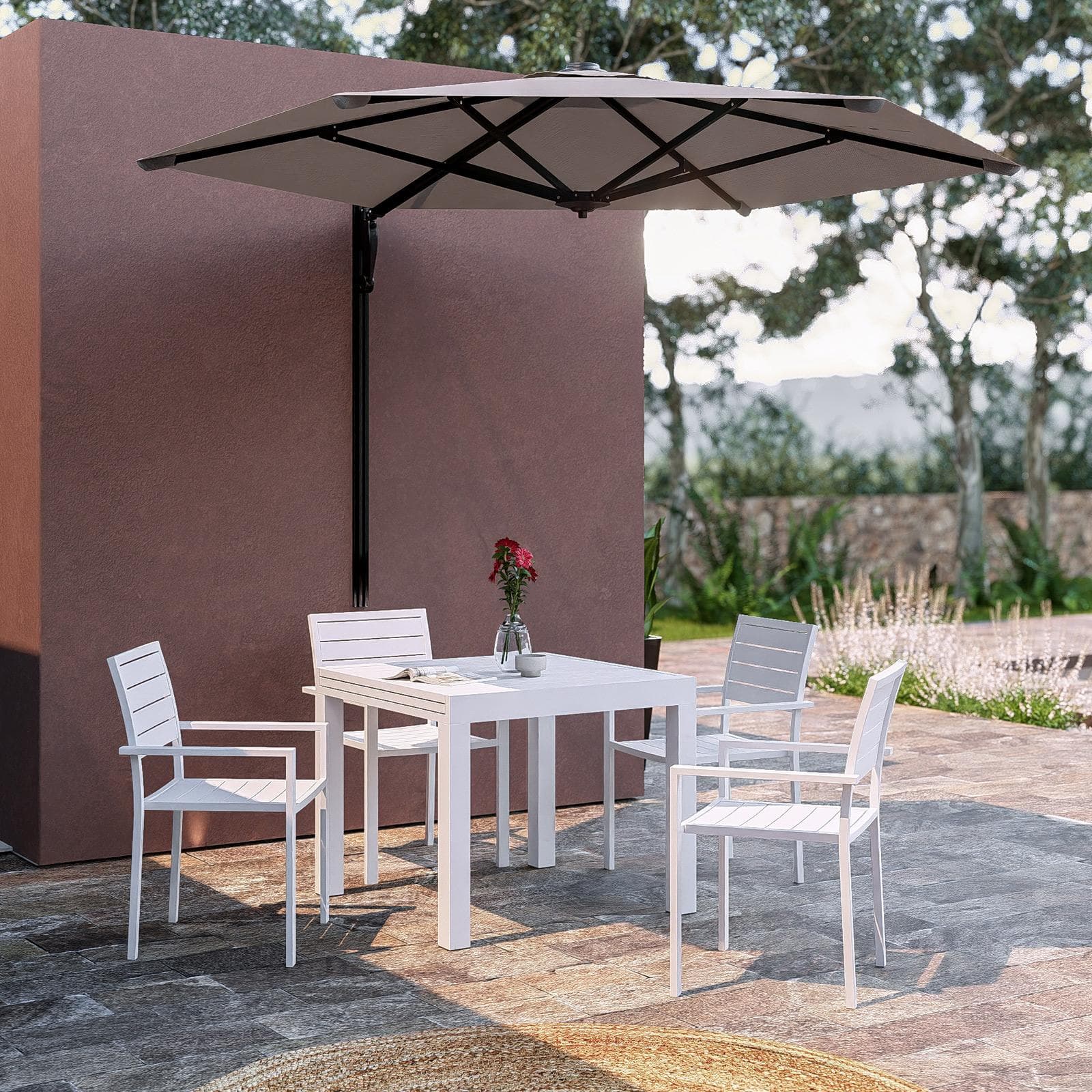 Tavolo da esterno allungabile 90/180x90 cm in alluminio bianco con top a doghe - Carioca