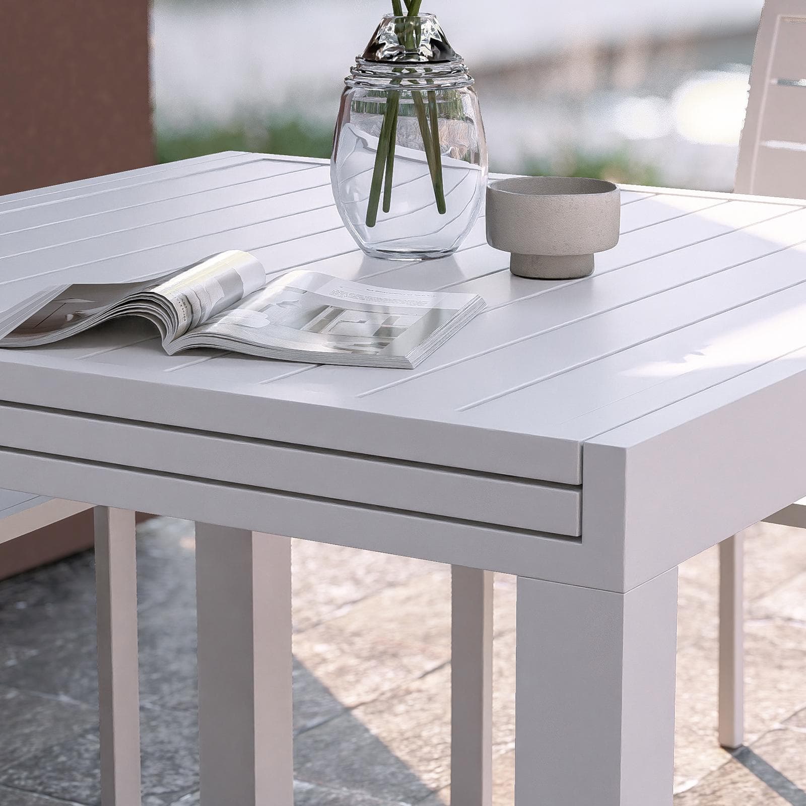 Tavolo da esterno allungabile 90/180x90 cm in alluminio bianco con top a doghe - Carioca