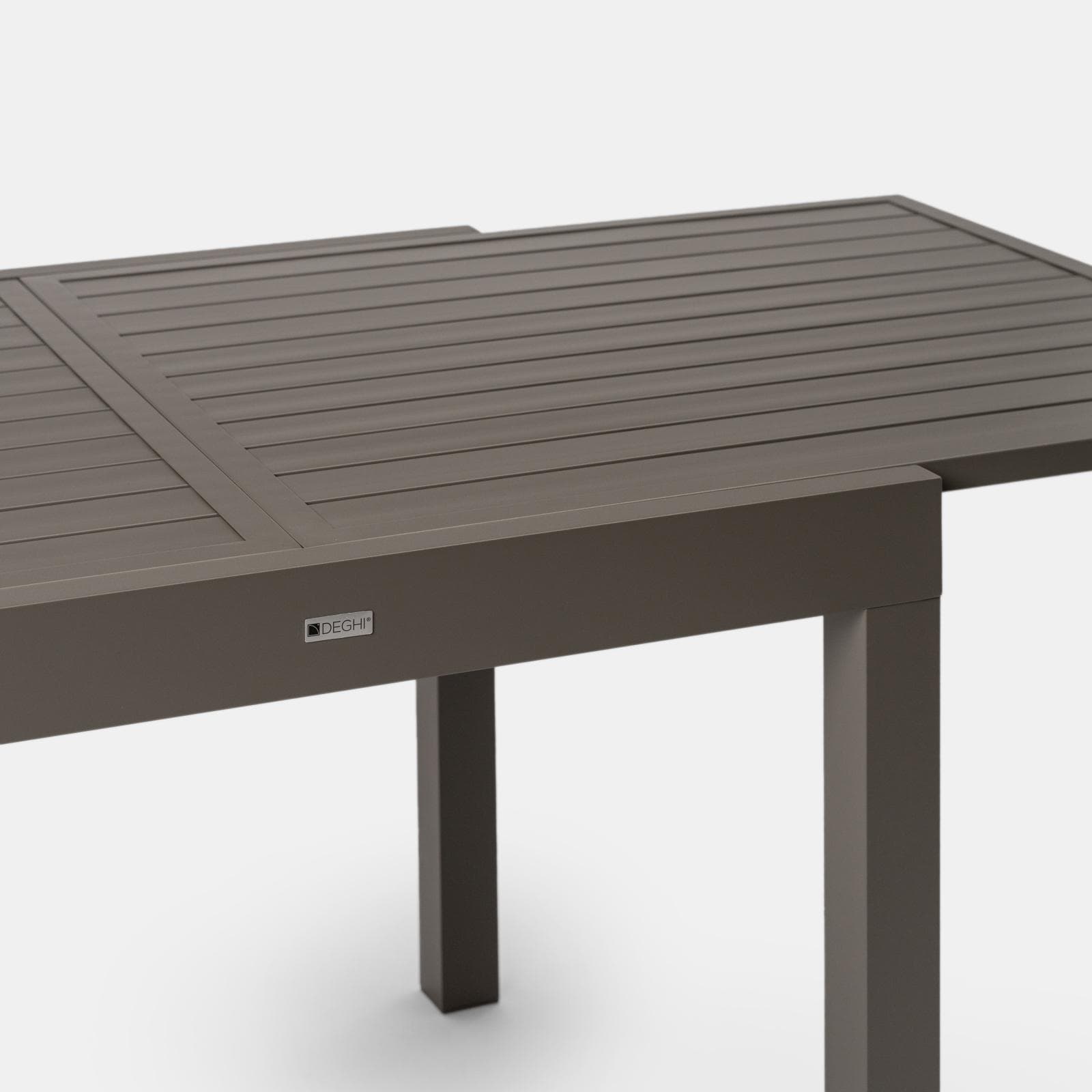 Tavolo da esterno allungabile 90/180x90 cm in alluminio tortora con top a doghe - Carioca