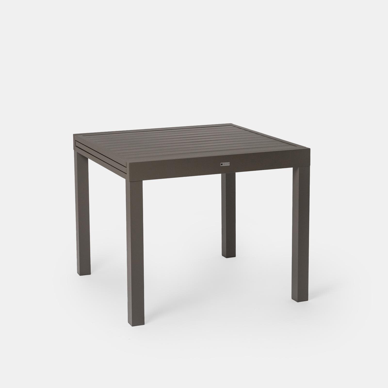 Tavolo da esterno allungabile 90/180x90 cm in alluminio tortora con top a doghe - Carioca