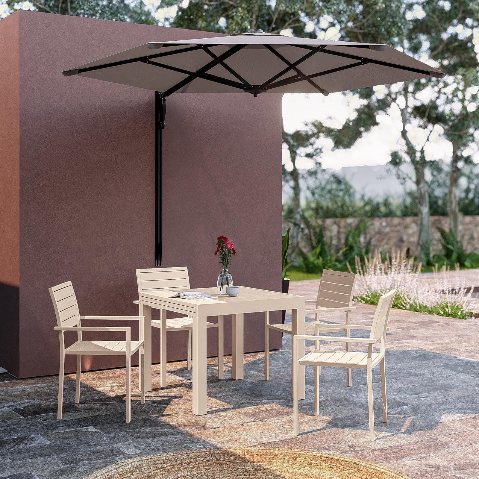 Tavolo da esterno allungabile 90/180x90 cm in alluminio vaniglia con top a doghe - Carioca