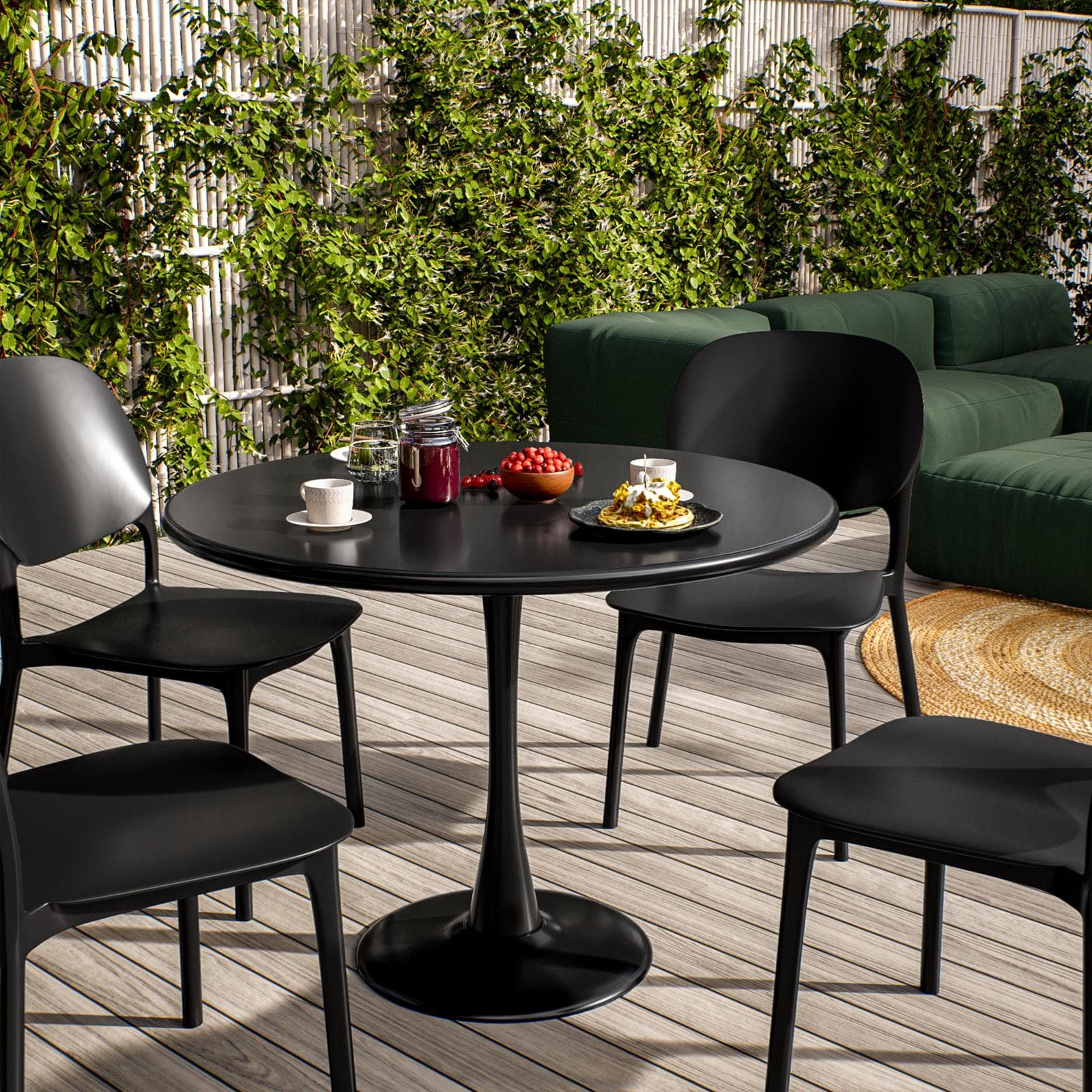Tavolo da esterno rotondo 100 cm in metallo nero - Tulipano