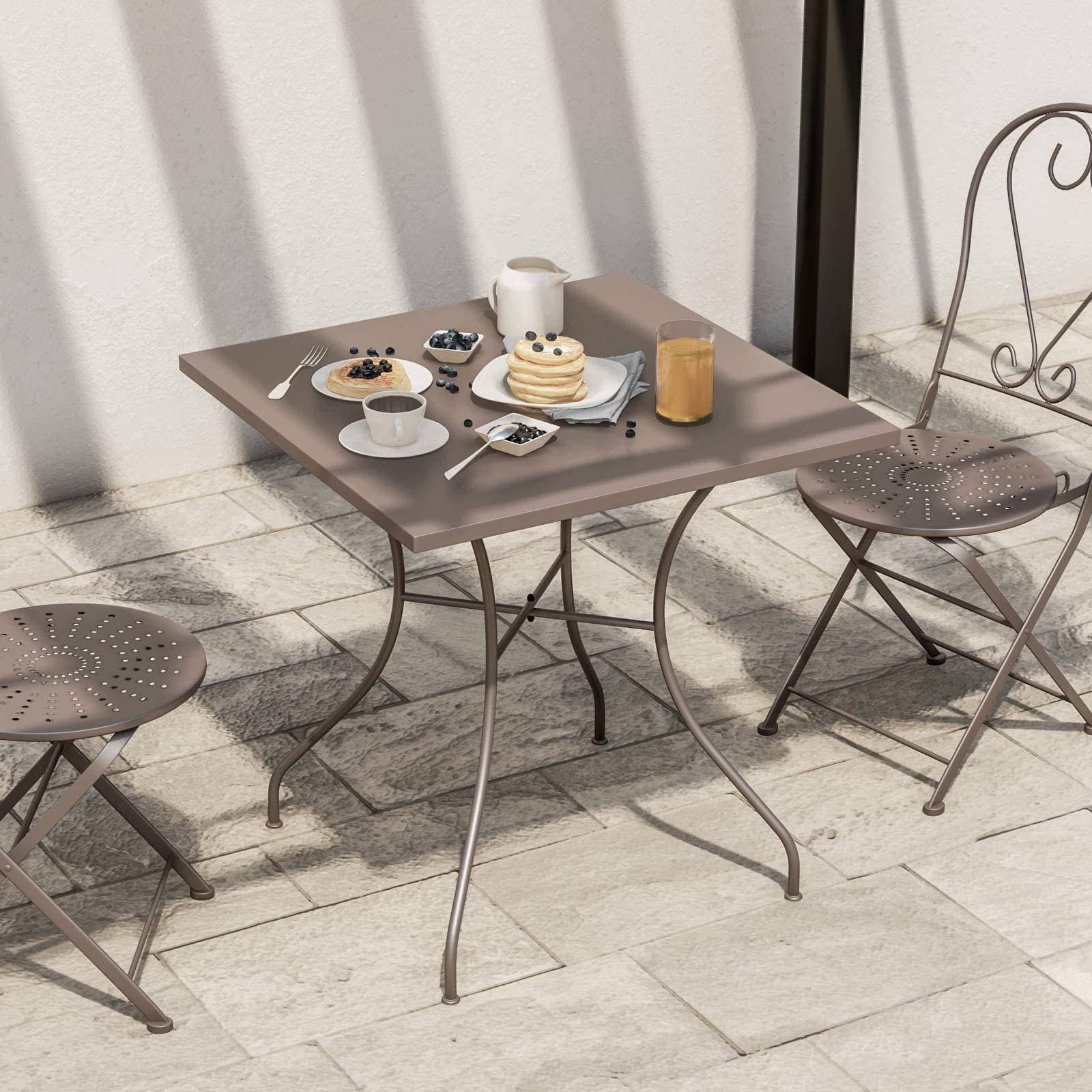 Tavolo da giardino 70x70 cm in metallo tortora - Loren