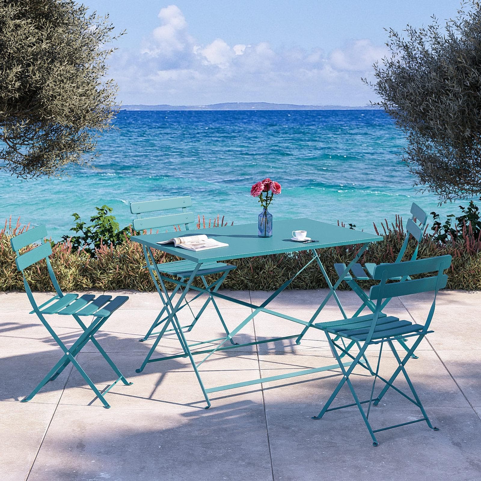 Tavolo da giardino pieghevole 110x70 cm in metallo blu pavone - Atelier