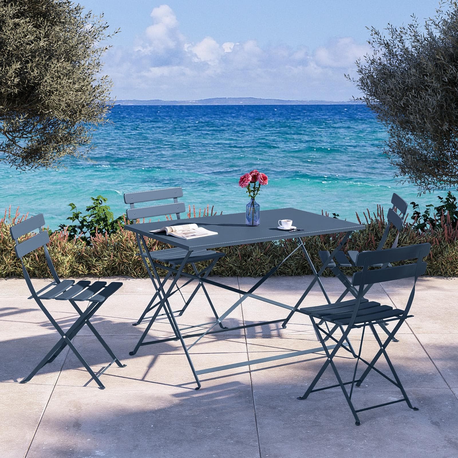 Tavolo da giardino pieghevole 110x70 cm in metallo blu ardesia - Atelier