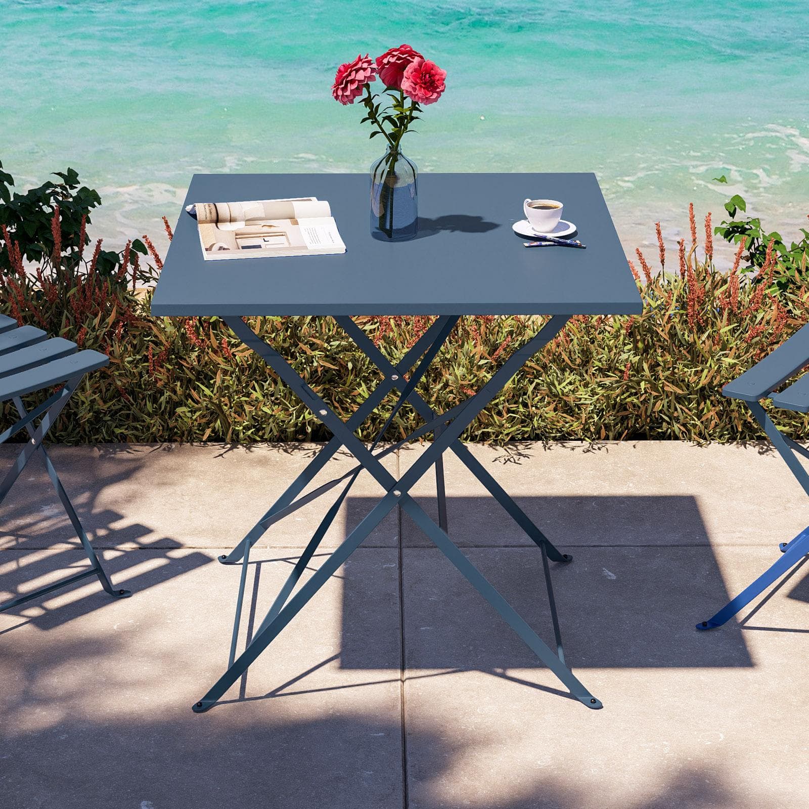 Tavolo da giardino pieghevole 70x70 cm in metallo blu ardesia - Atelier