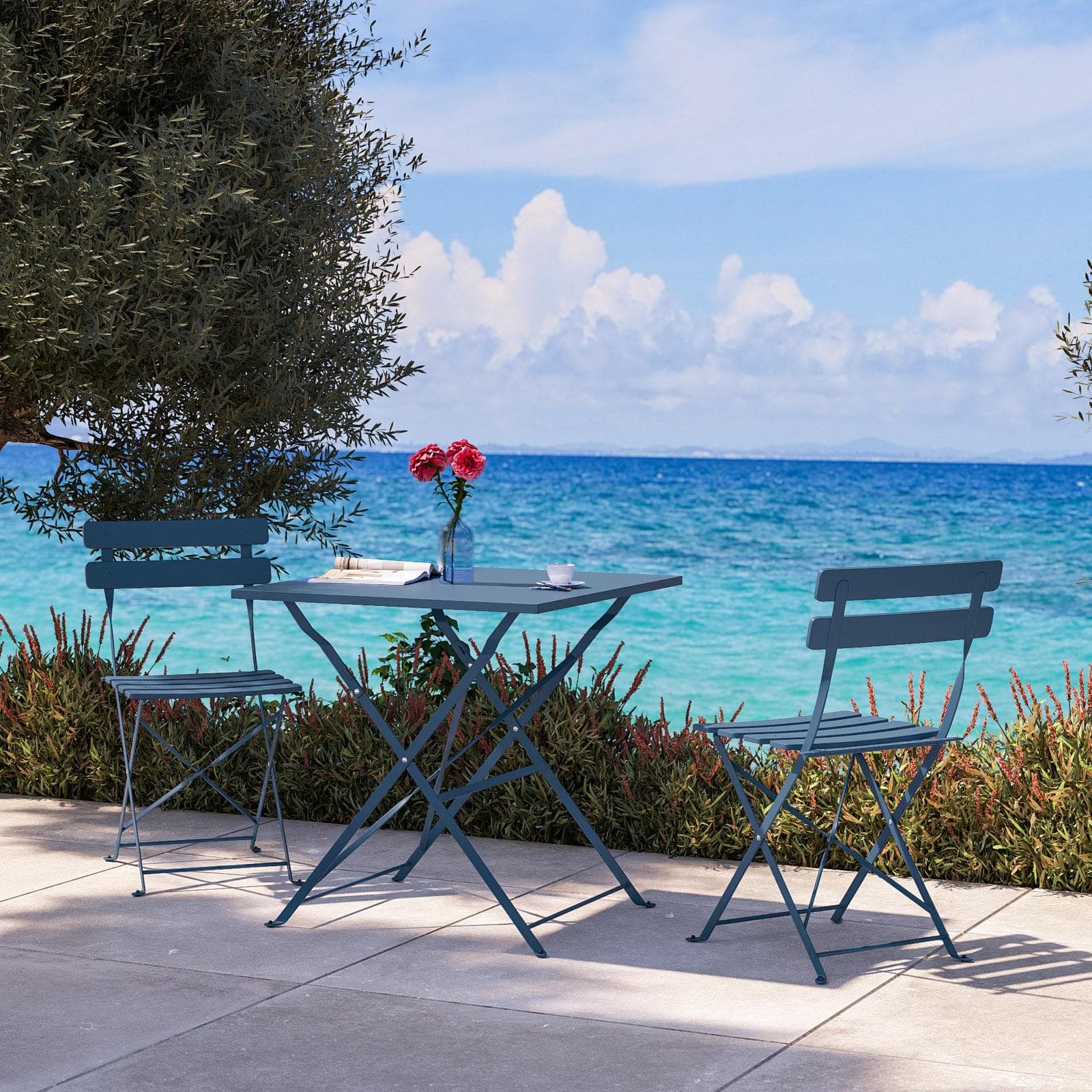 Tavolo da giardino pieghevole 70x70 cm in metallo blu ardesia - Atelier