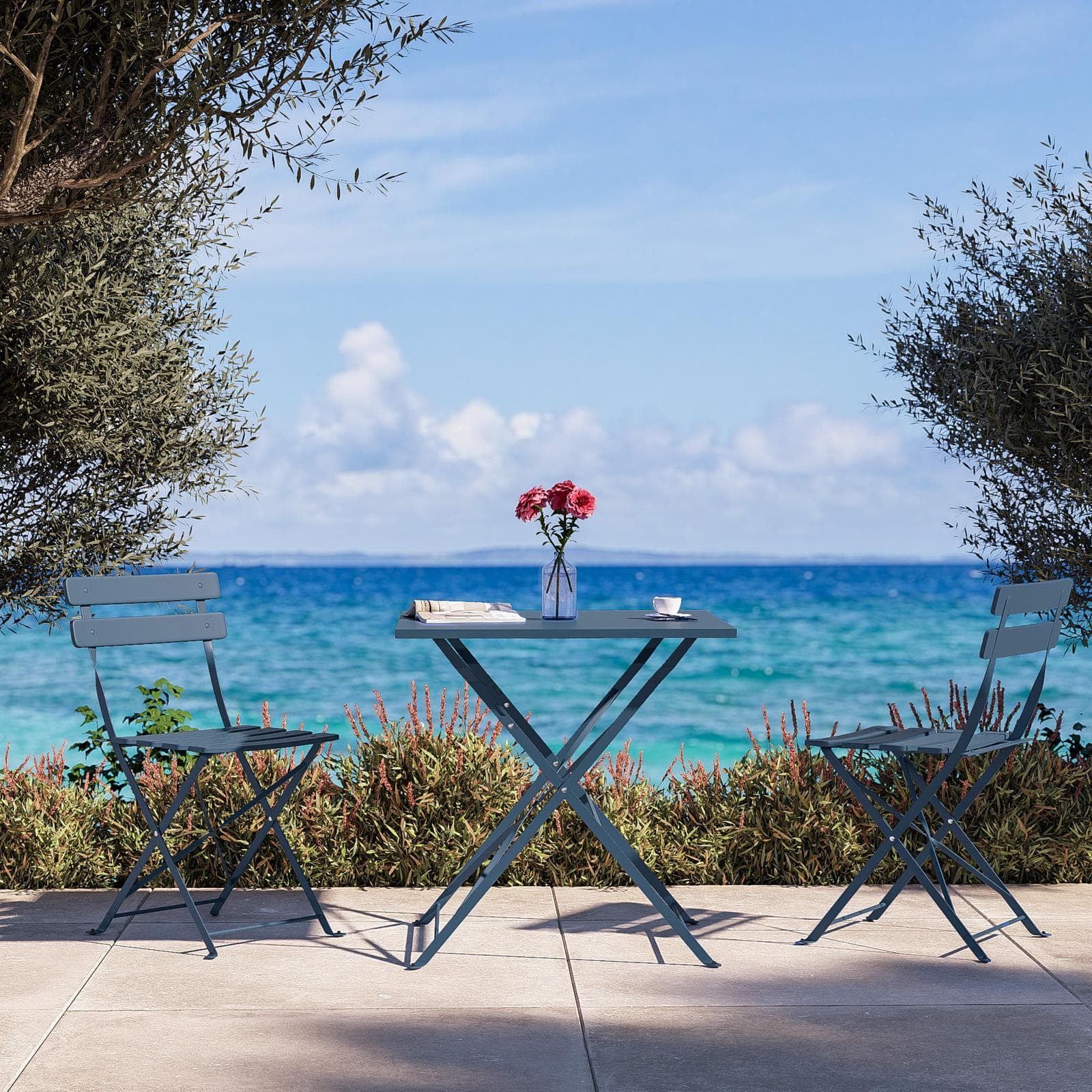 Tavolo da giardino pieghevole 70x70 cm in metallo blu ardesia - Atelier