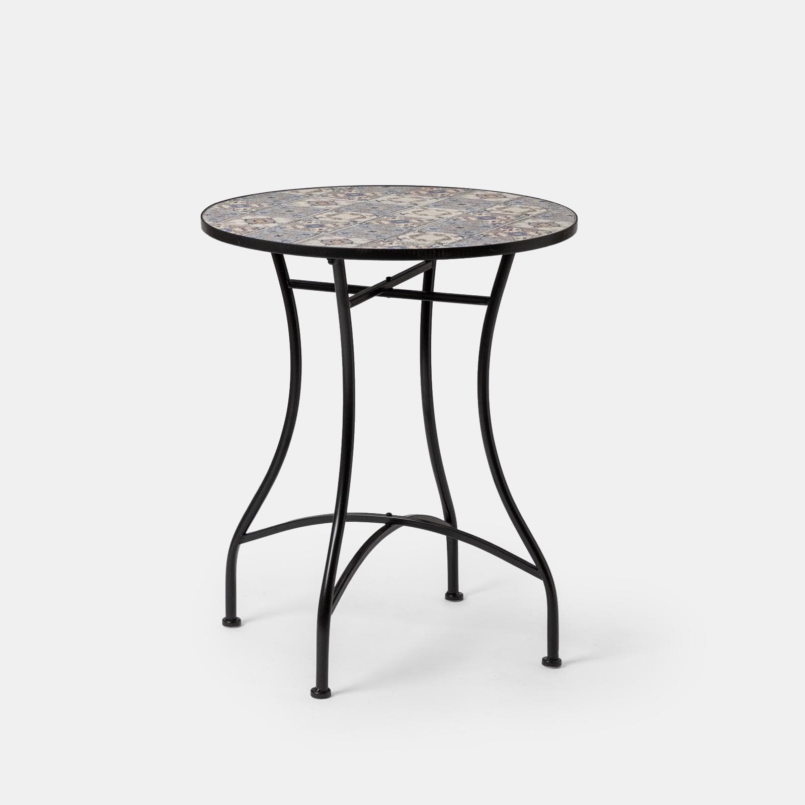 Tavolo da giardino rotondo 60 cm in metallo nero con decoro mosaico - Otranto