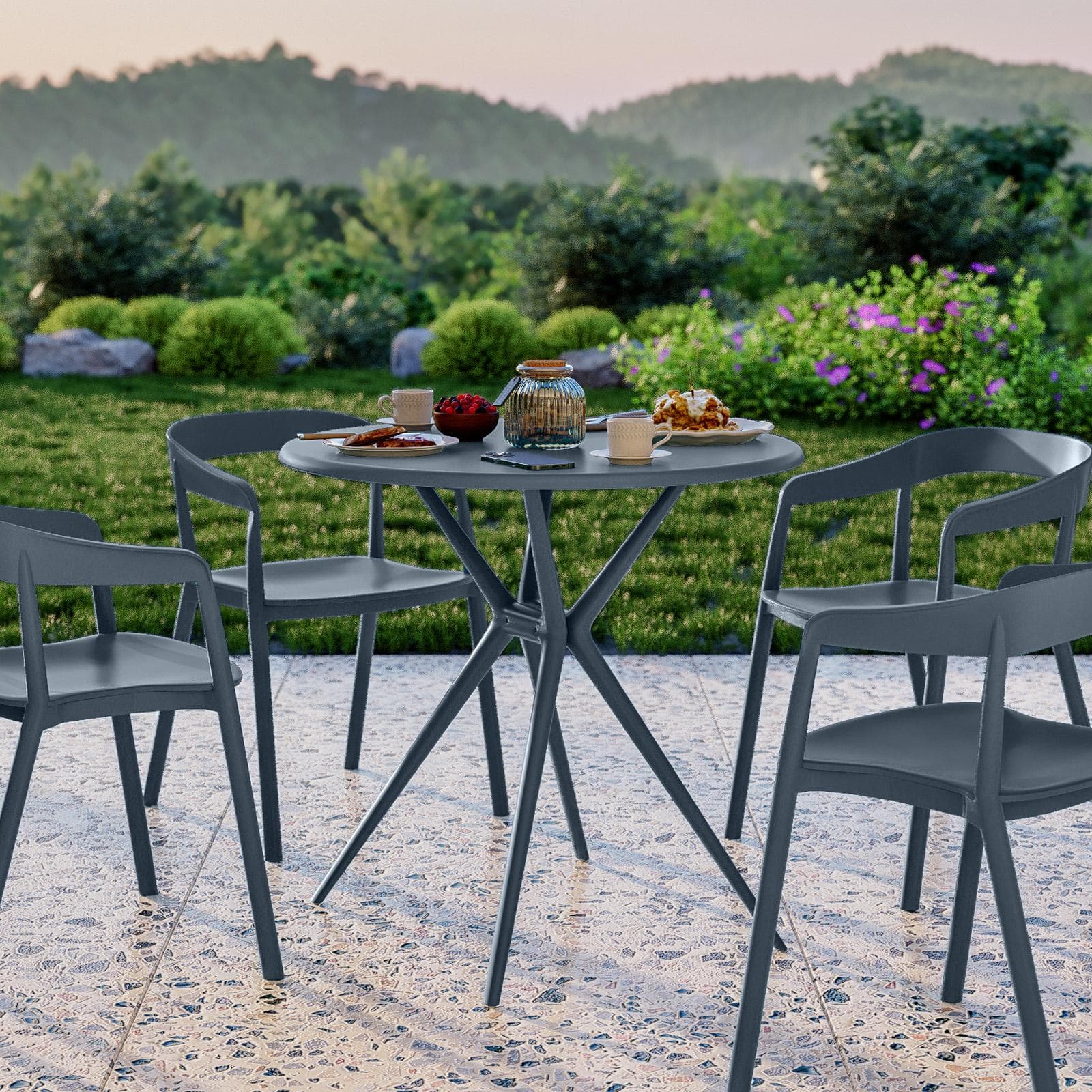 Tavolo da giardino rotondo 80 cm in polipropilene blu - Barton